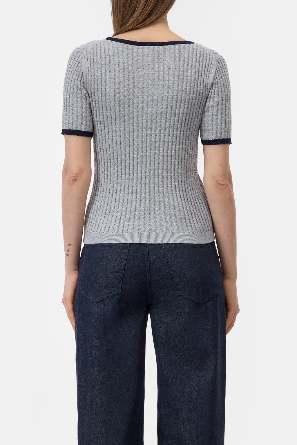 Closed Cotton-Blend Knit Top - Light Grey Melange