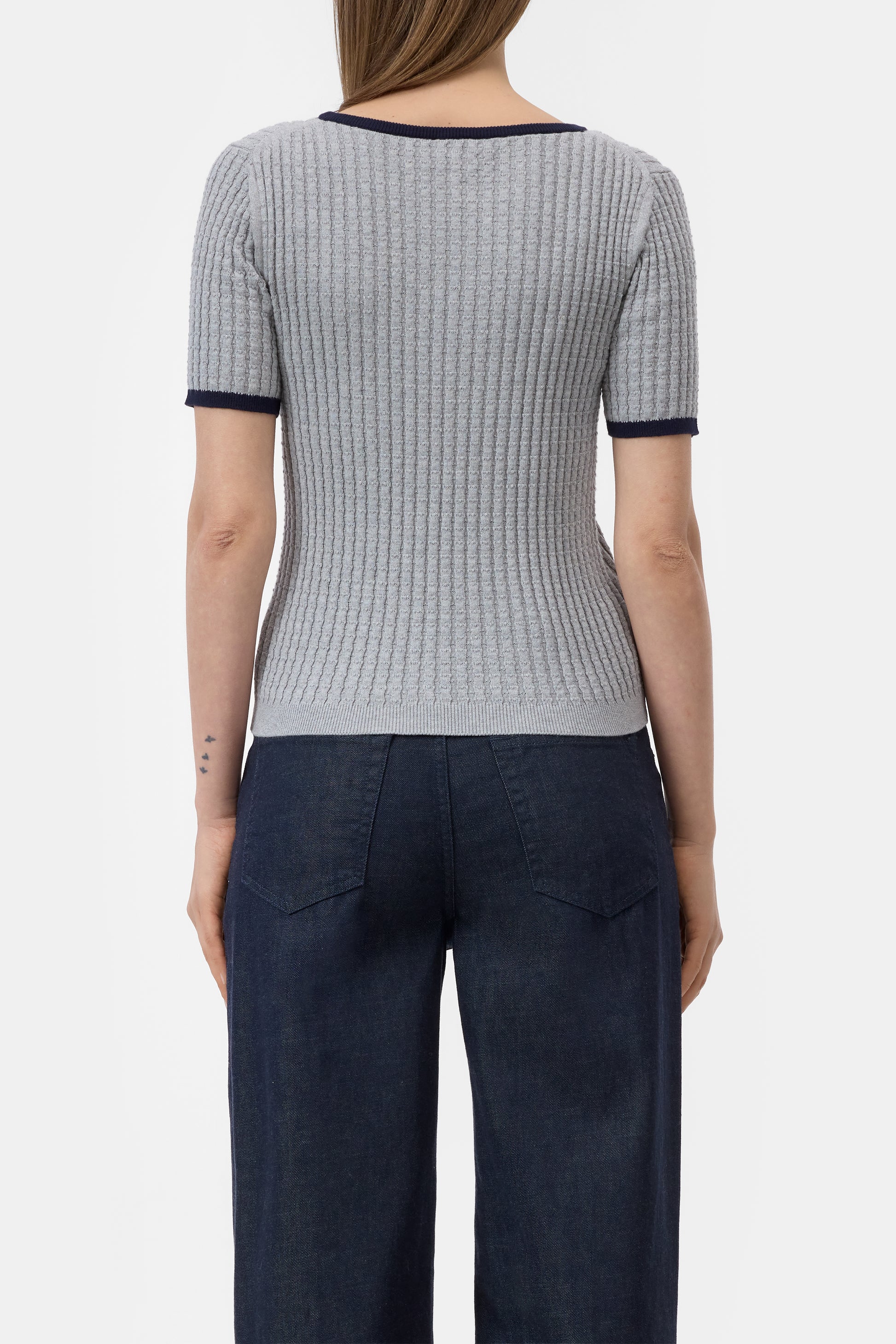 Closed Cotton-Blend Knit Top - Light Grey Melange