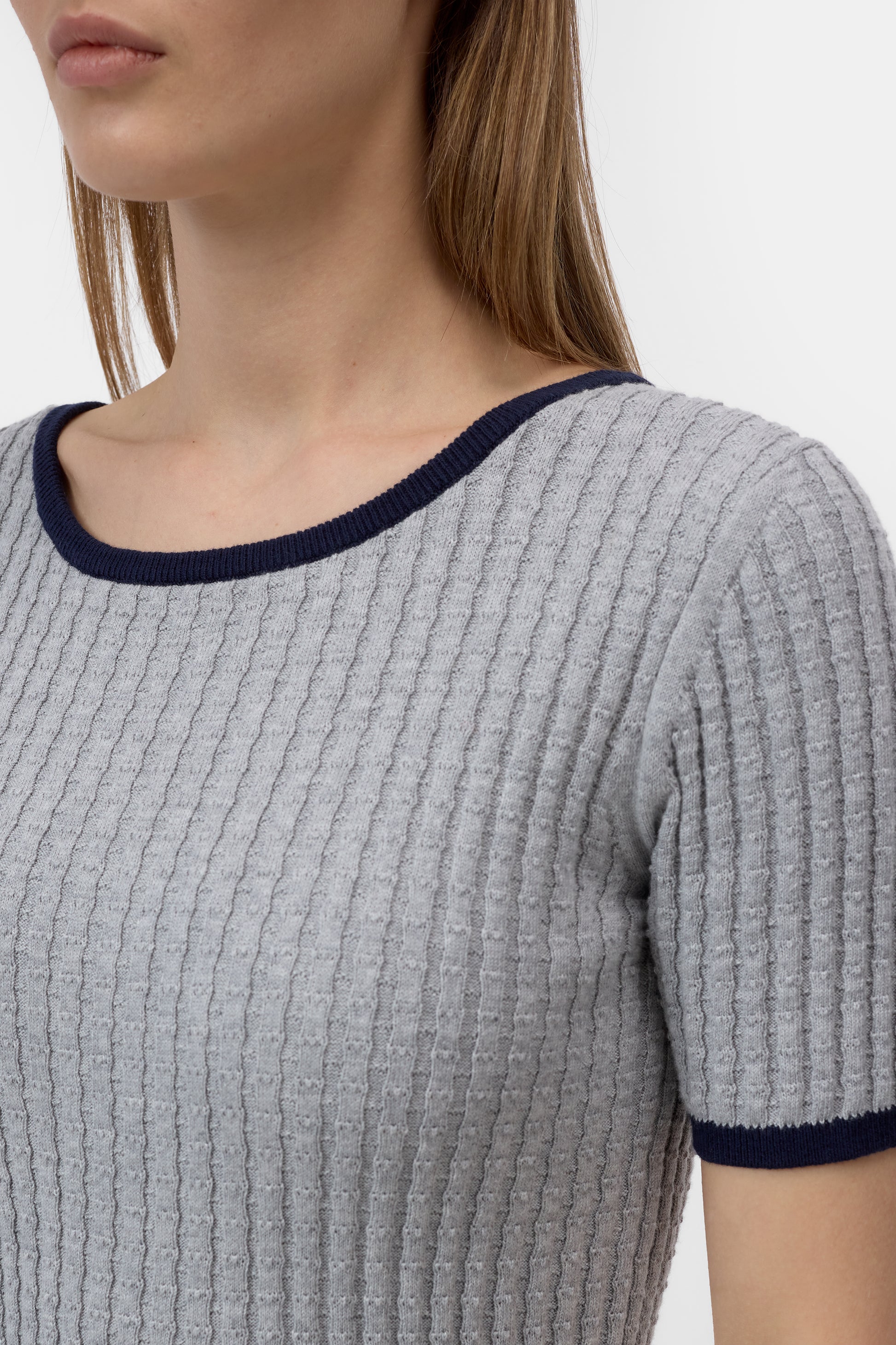 Closed Cotton-Blend Knit Top - Light Grey Melange