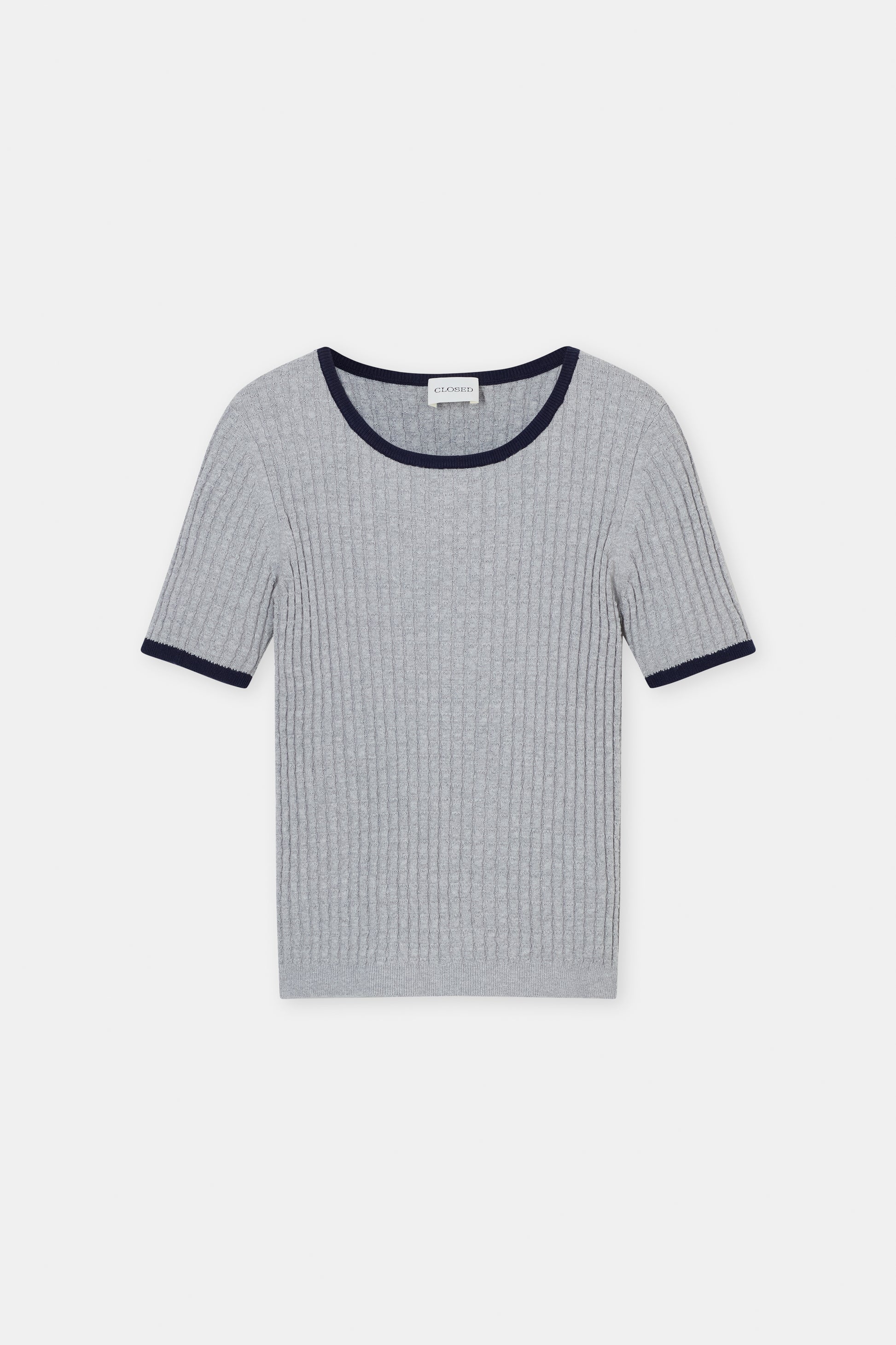 Closed Cotton-Blend Knit Top - Light Grey Melange