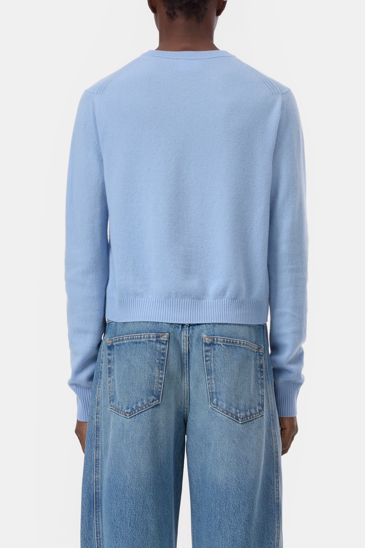 Closed Crew Neck Cardigan Long Sleeve - Powder Blue