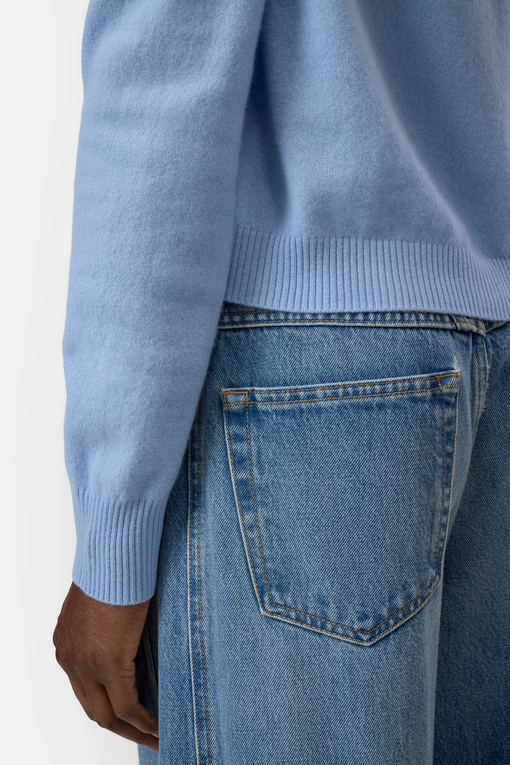 Closed Crew Neck Cardigan Long Sleeve - Powder Blue