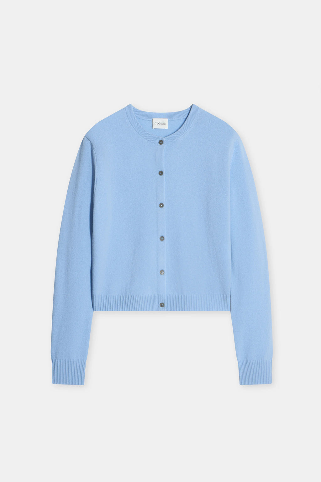 Closed Crew Neck Cardigan Long Sleeve - Powder Blue