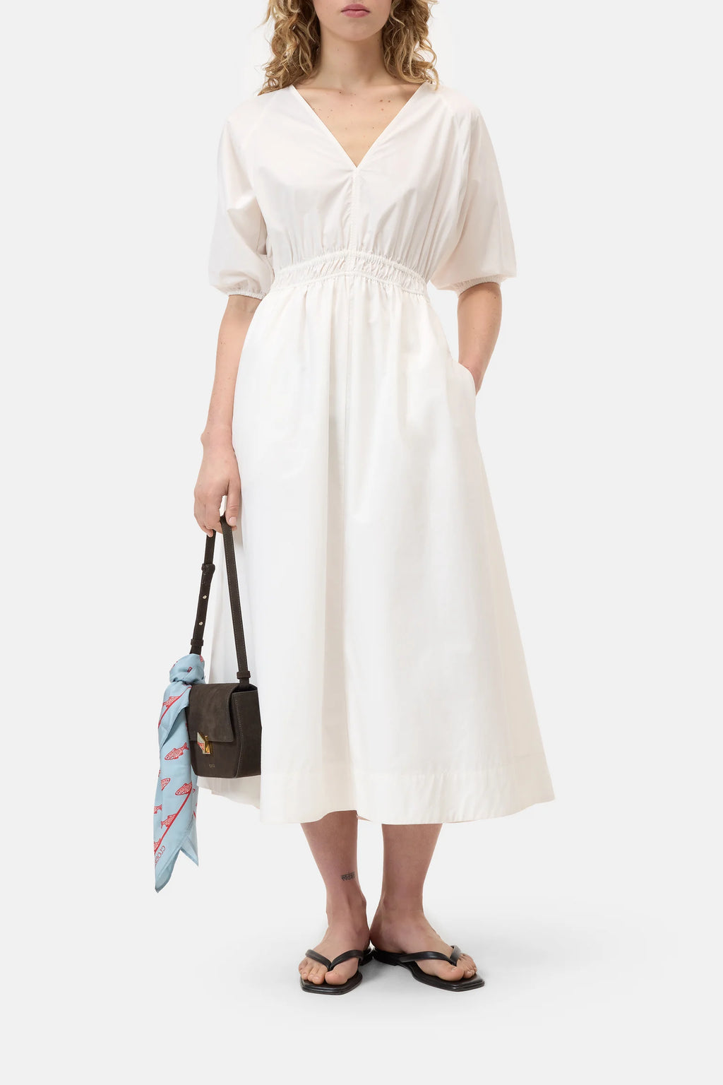 Closed V-neck Dress White