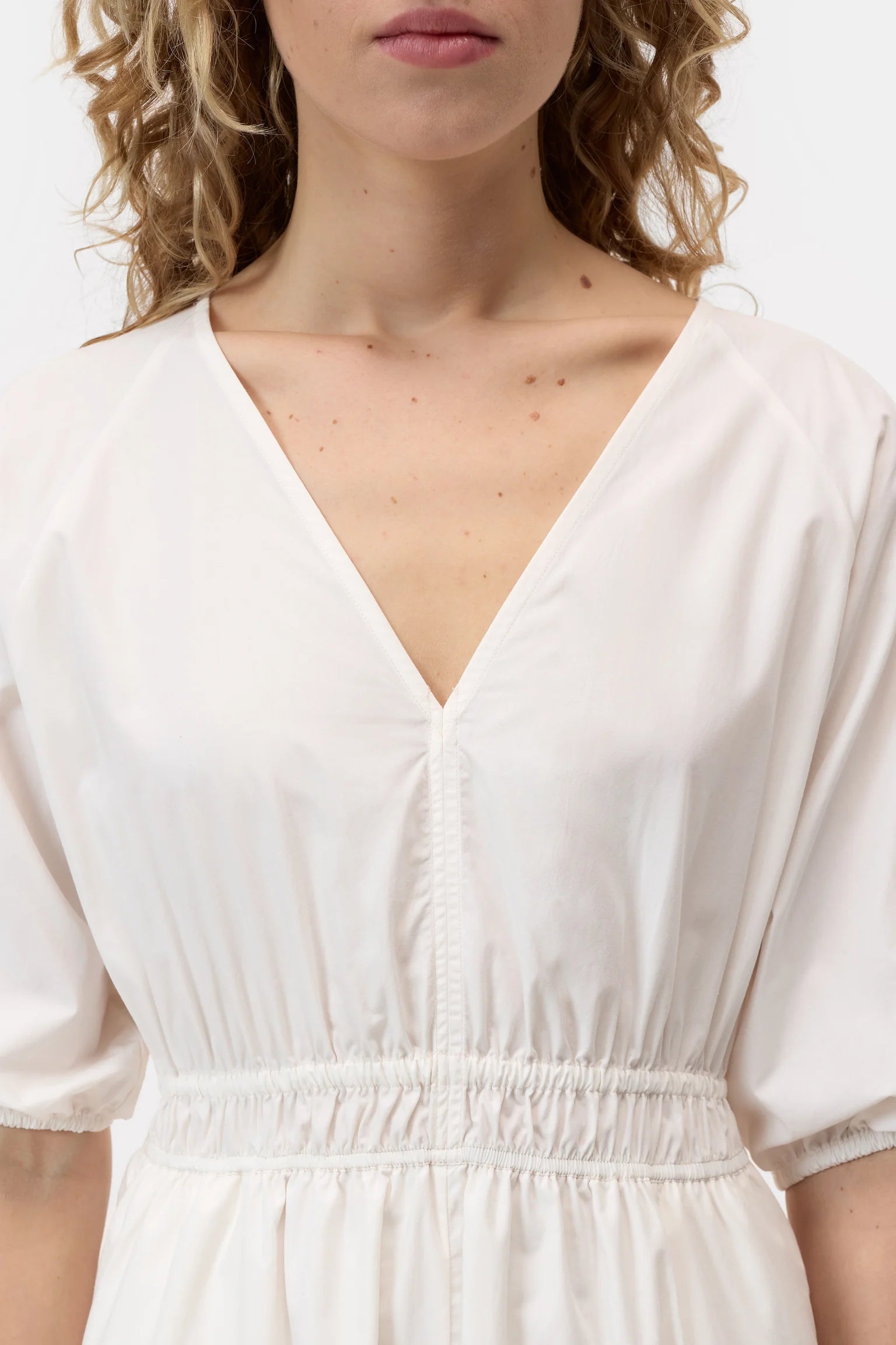 Closed V-neck Dress White