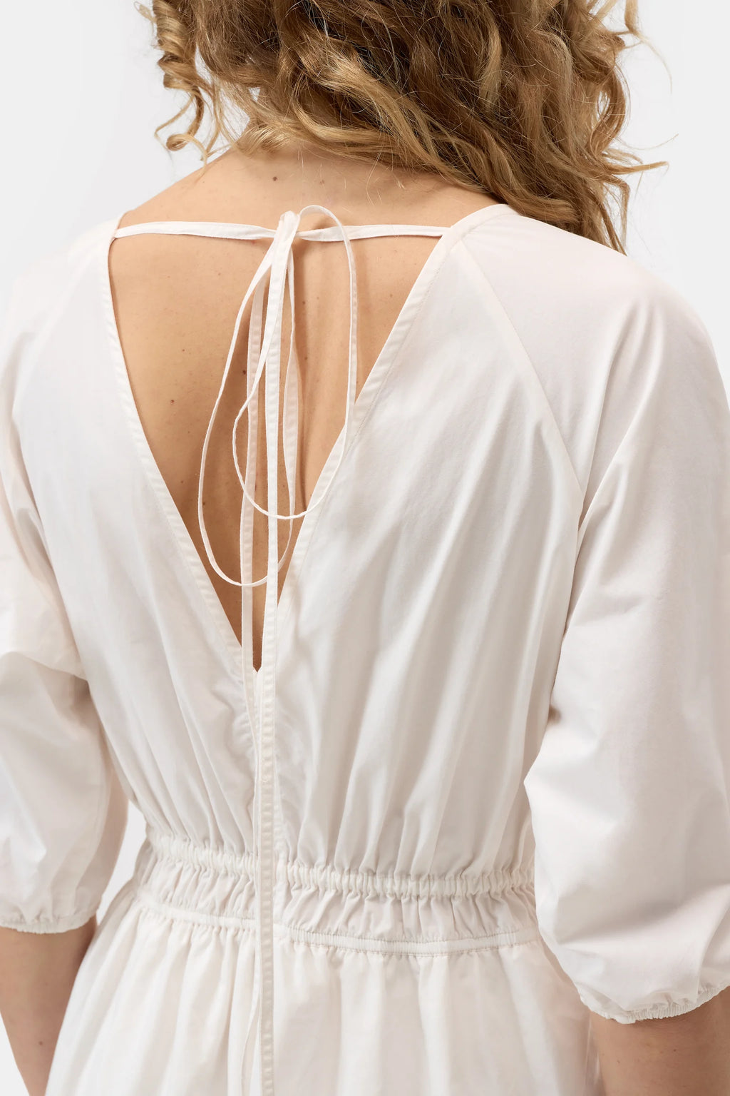 Closed V-neck Dress White