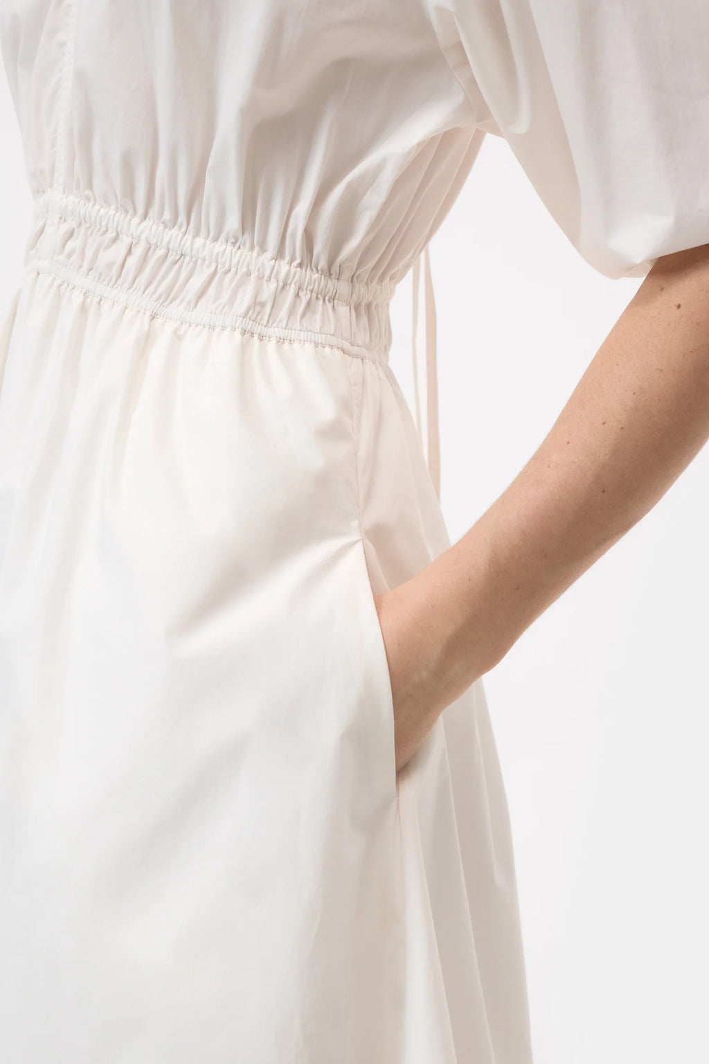 Closed V-neck Dress White