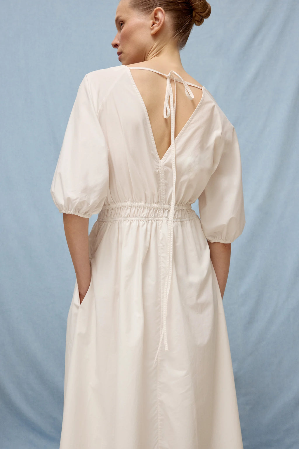 Closed V-neck Dress White