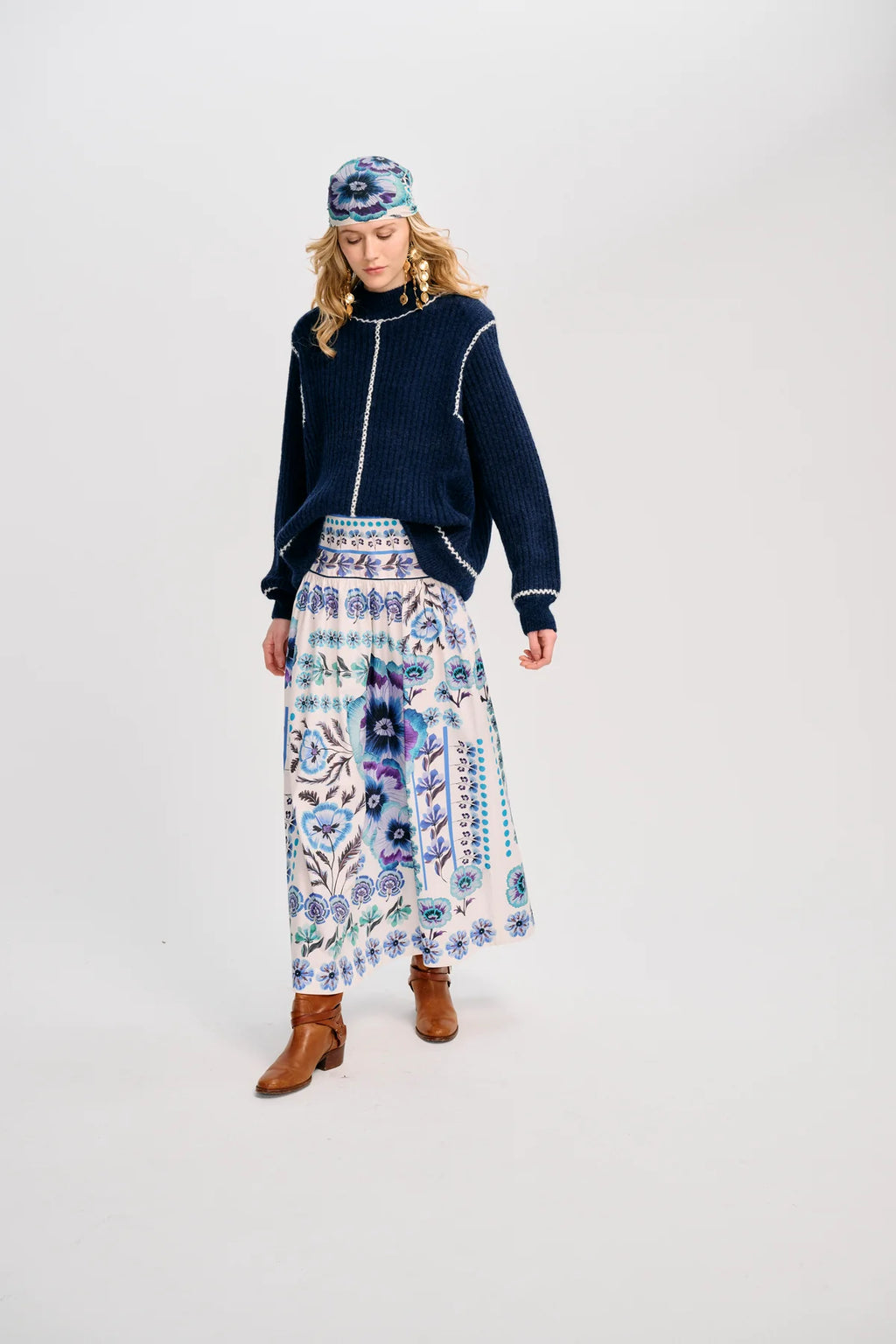 Carolin K Cata Skirt - Antique Floral Blue