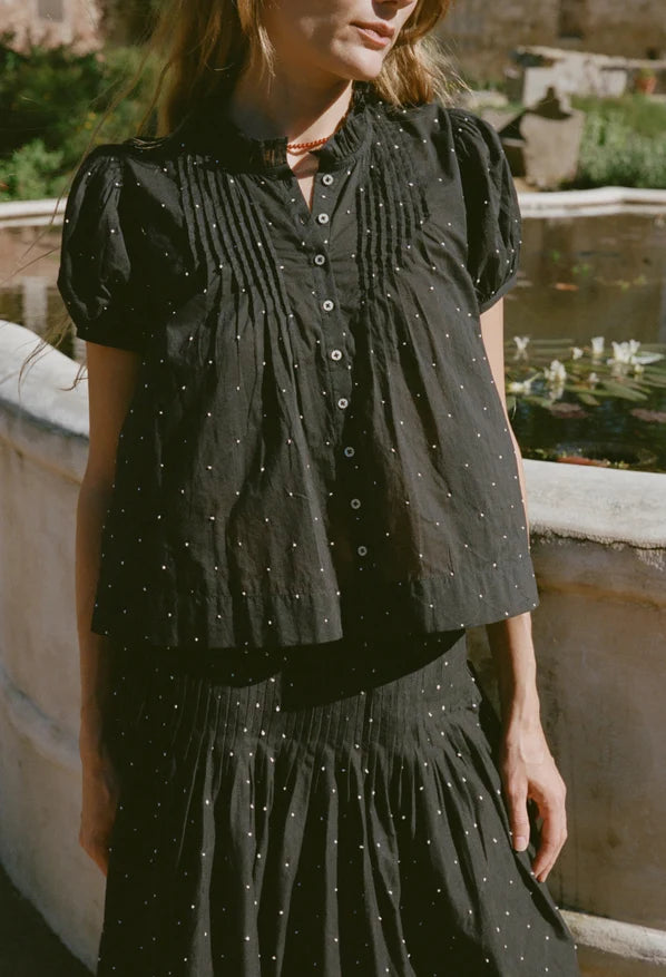 Ciao Lucia Laila Black Cotton Voile Top - Black Dot