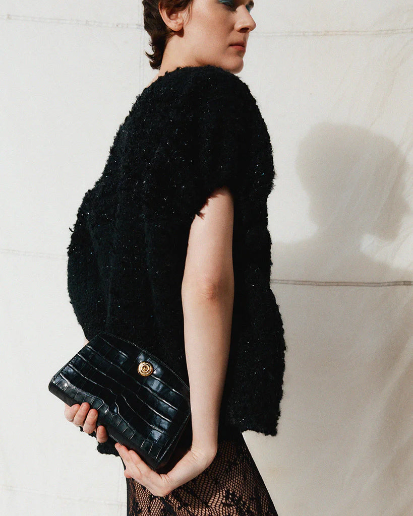 Liffner Pushlock Clutch - Croc Embossed Black