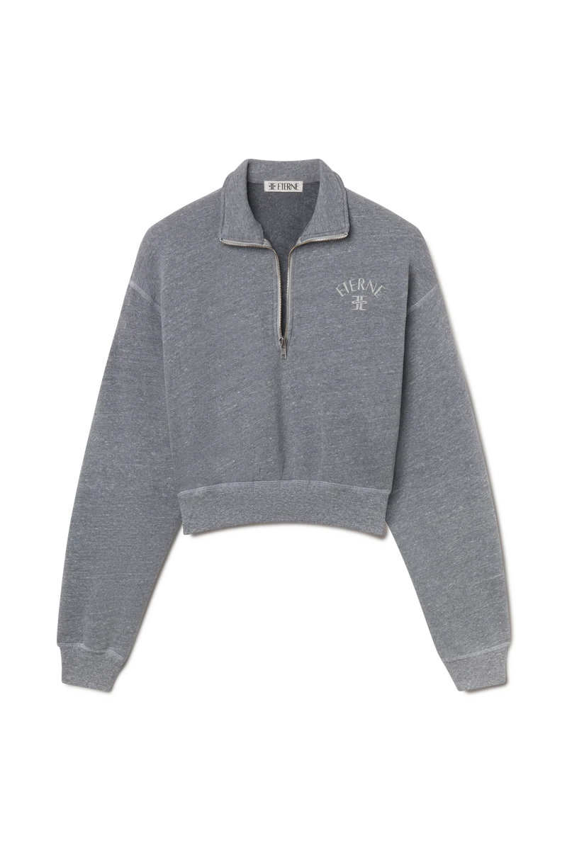 ÉTERNE Cropped Half-Zip Sweatshirt - Dark Heather Grey