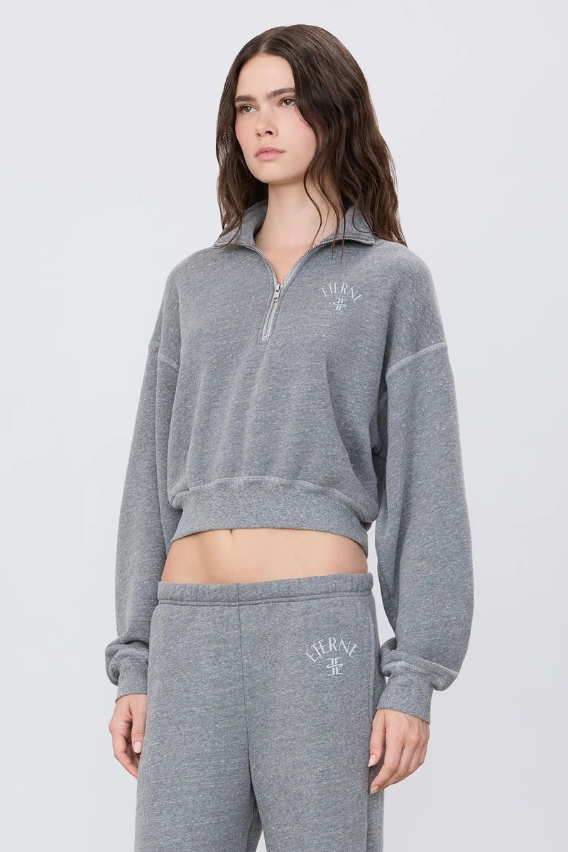 ÉTERNE Cropped Half-Zip Sweatshirt - Dark Heather Grey