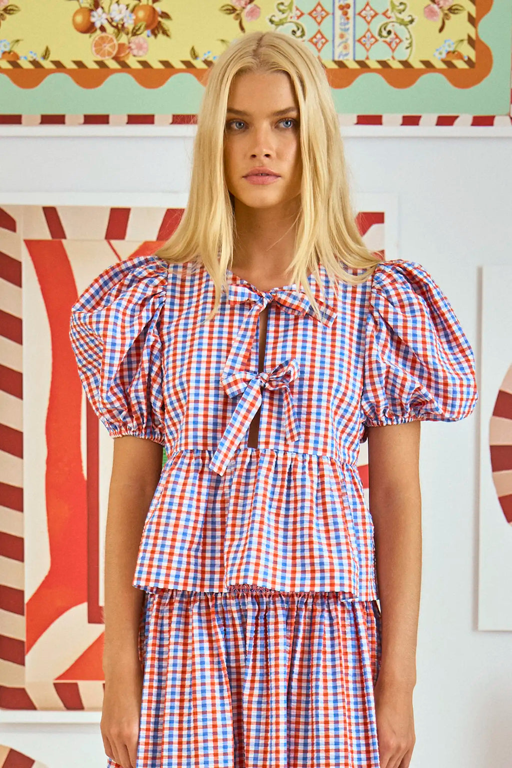 Hunter Bell Carly Top Gingham Tie Front Top