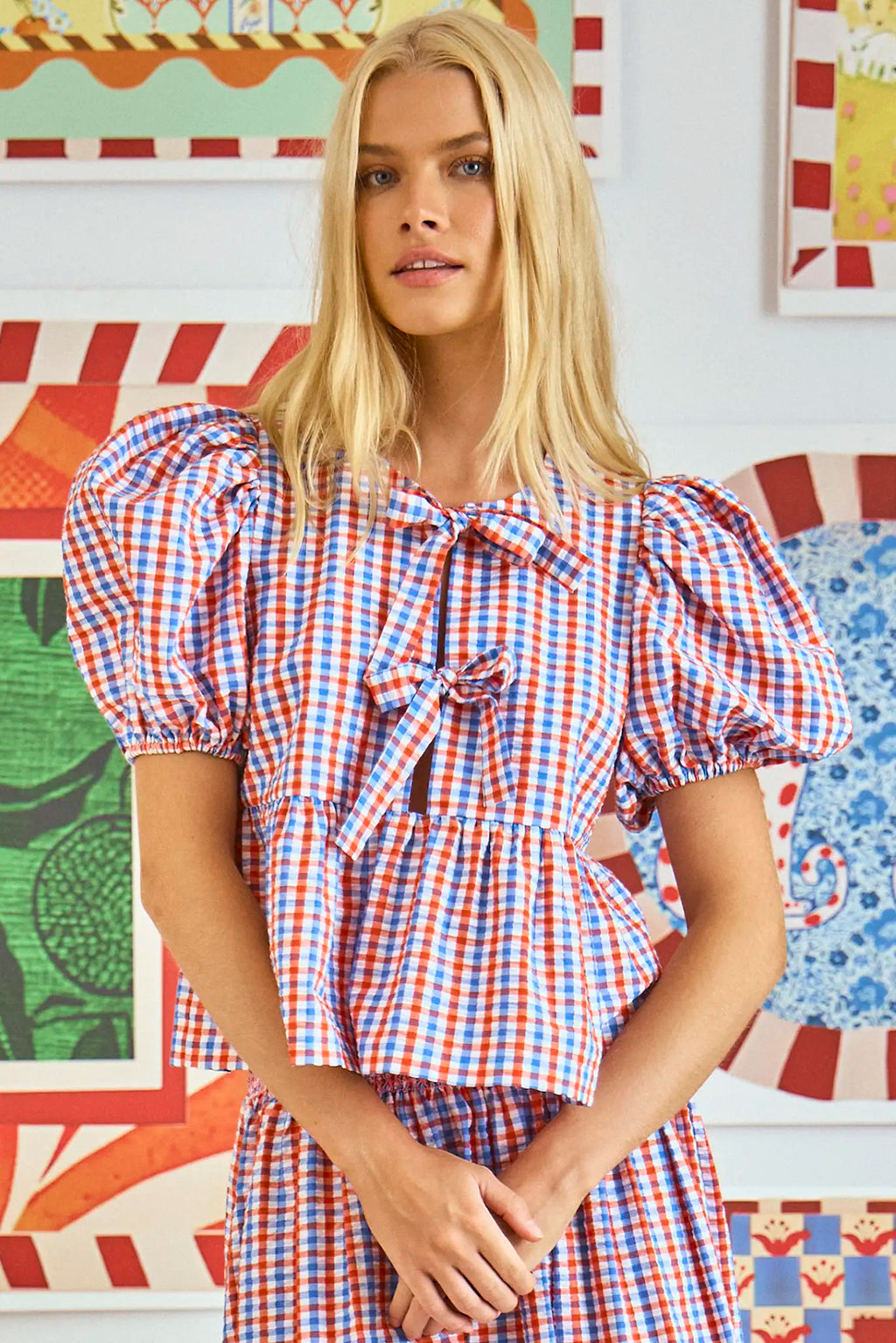 Hunter Bell Carly Top Gingham Tie Front Top