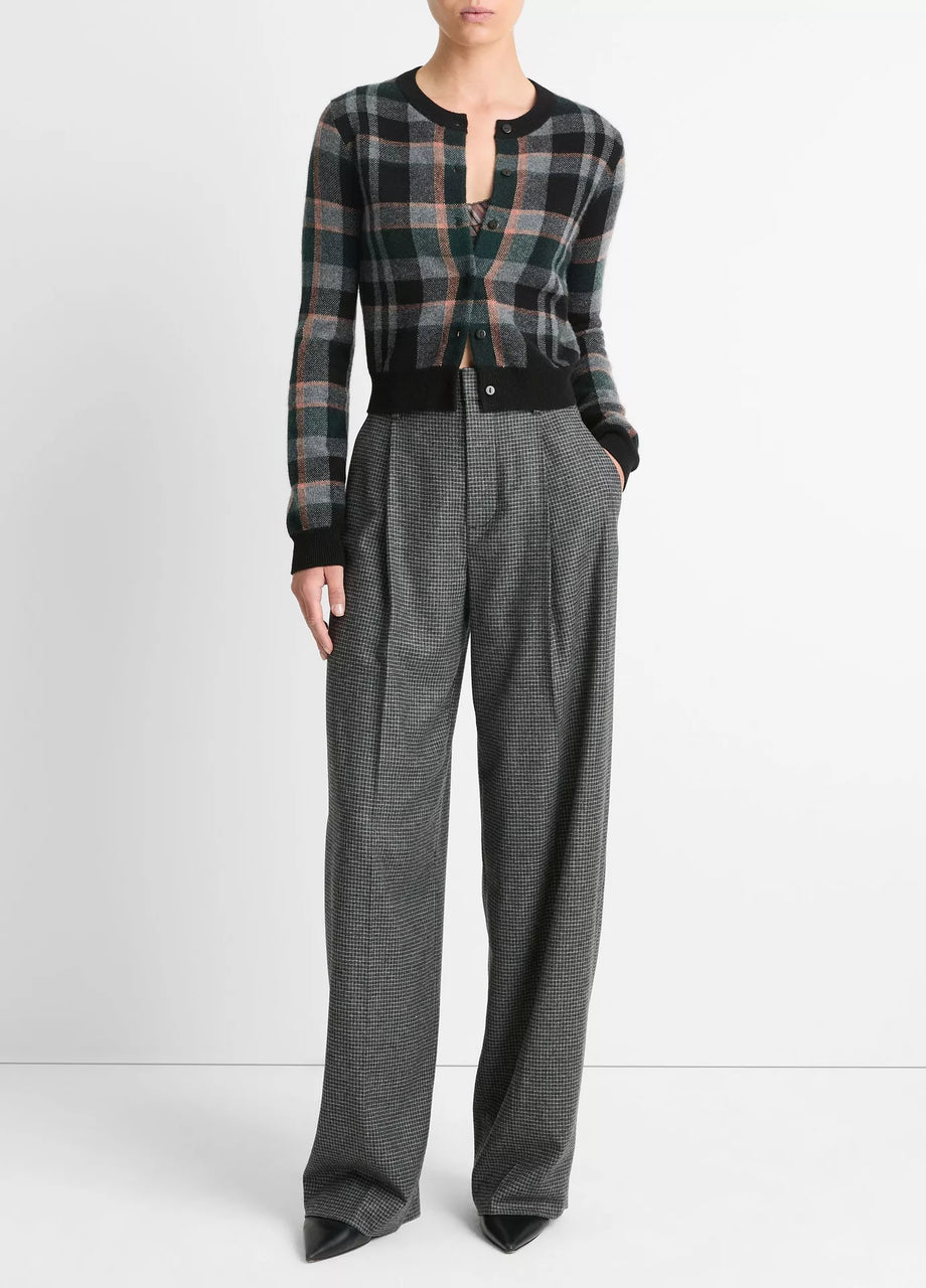 Vince Plaid Cashmere Cardigan- Black Combo