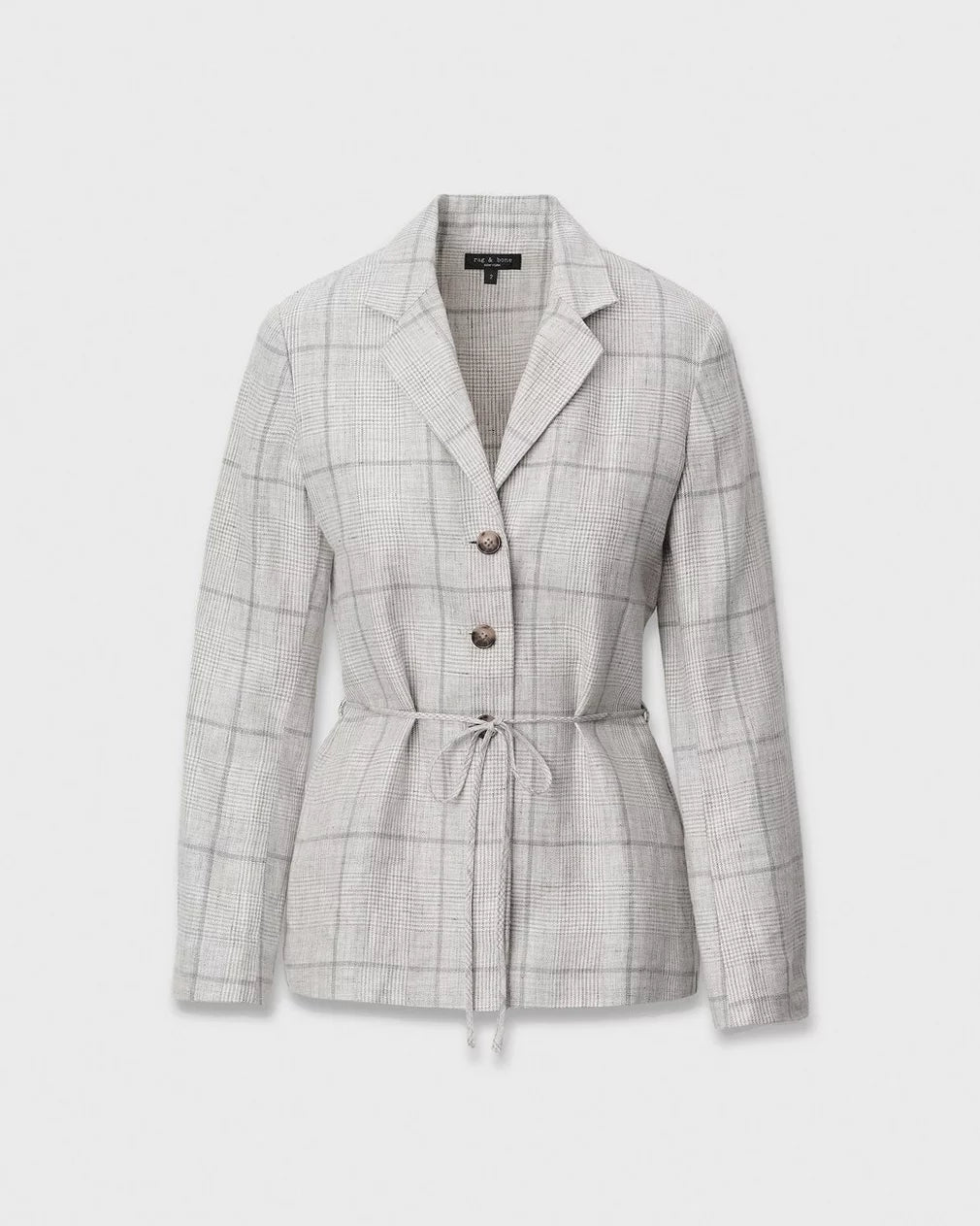 Rag & Bone Chappell Plaid Linen Blazer - White Multi