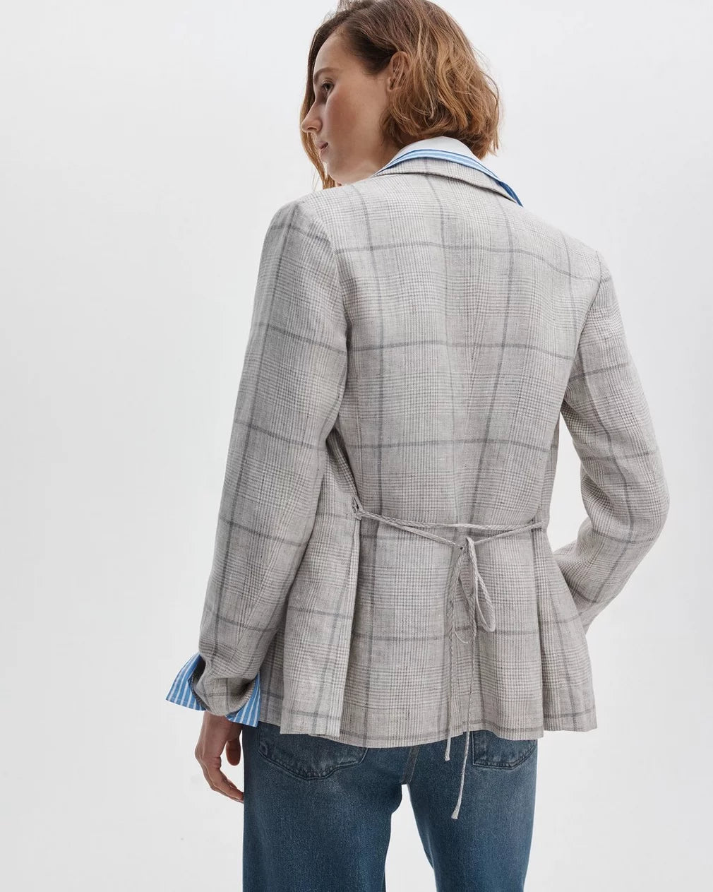 Rag & Bone Chappell Plaid Linen Blazer - White Multi