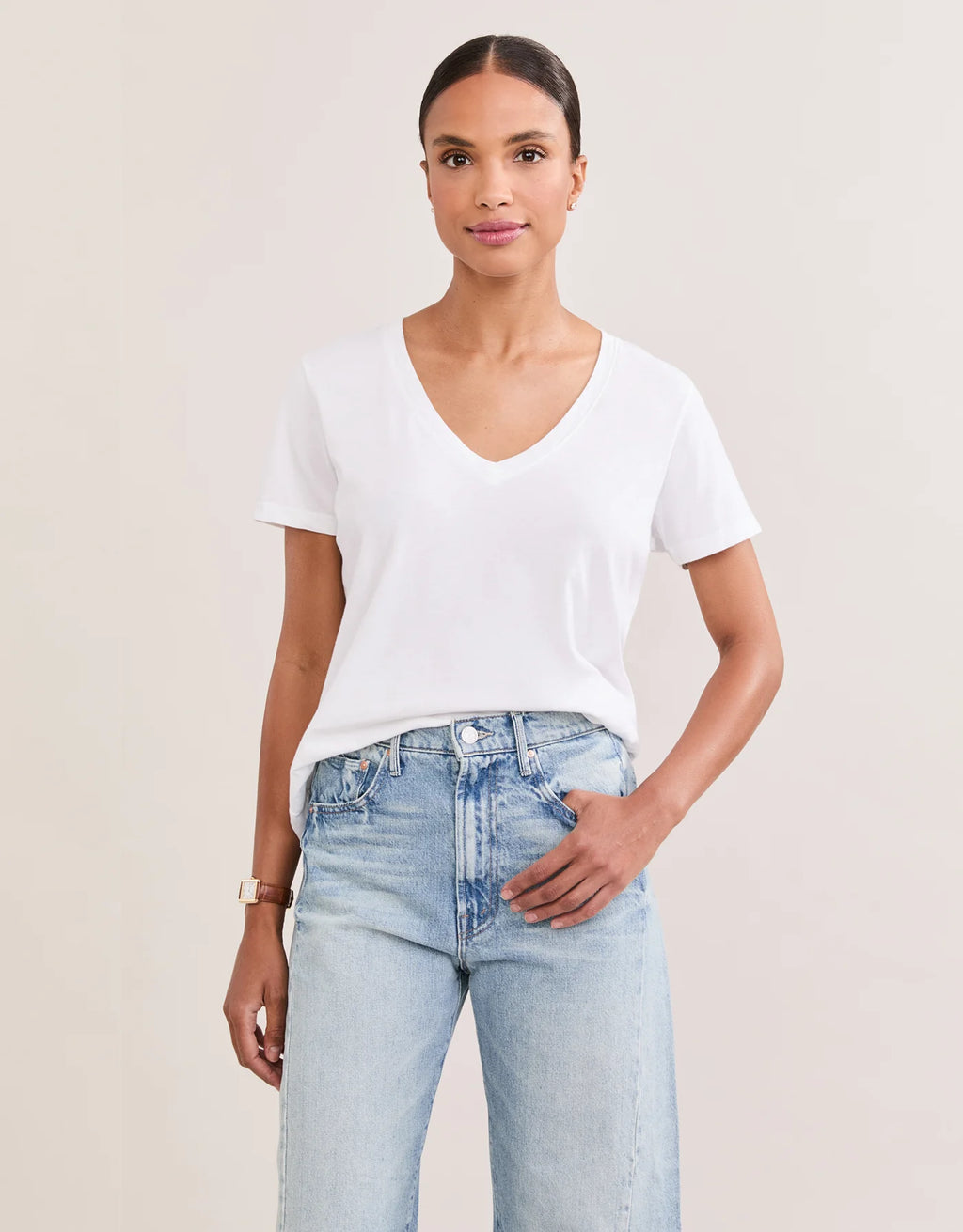 Maison Wheat Charleston V Neck Tee - White