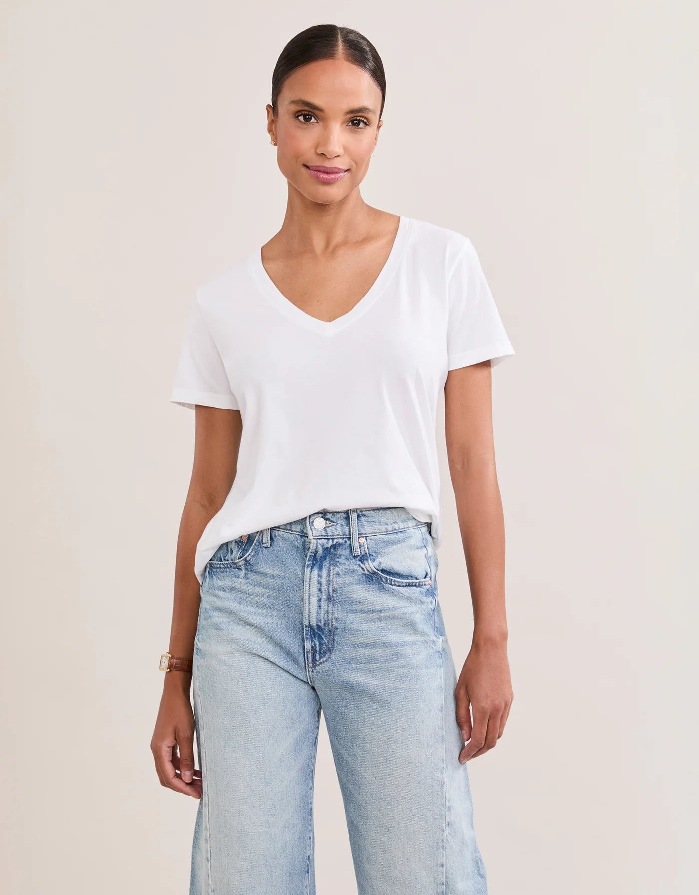 Maison Wheat Charleston V Neck Tee - White