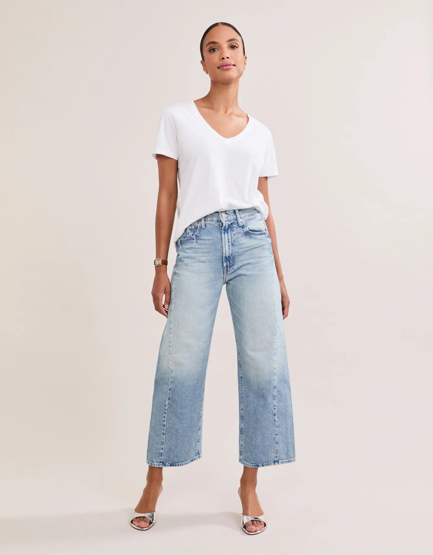 Maison Wheat Charleston V Neck Tee - White