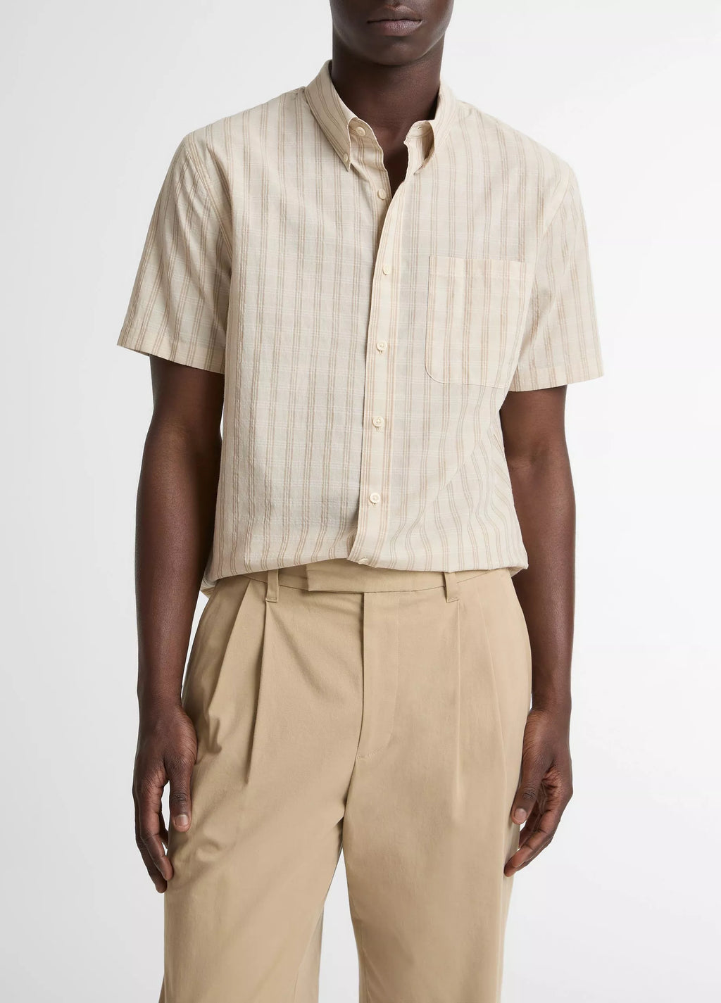Vince Corbin Stripe Cotton-Blend Button-Down Shirt - Mineral/Teak