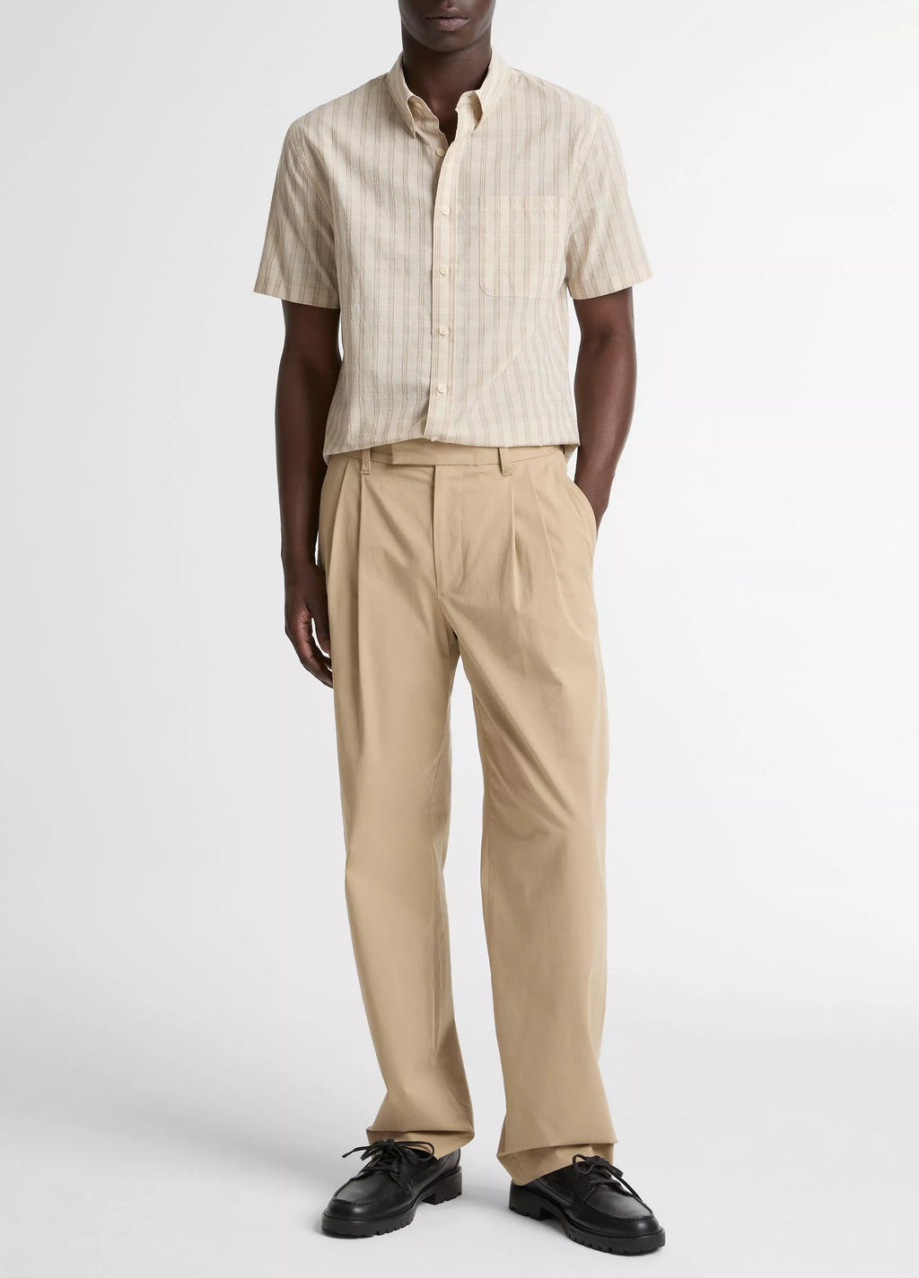 Vince Corbin Stripe Cotton-Blend Button-Down Shirt - Mineral/Teak