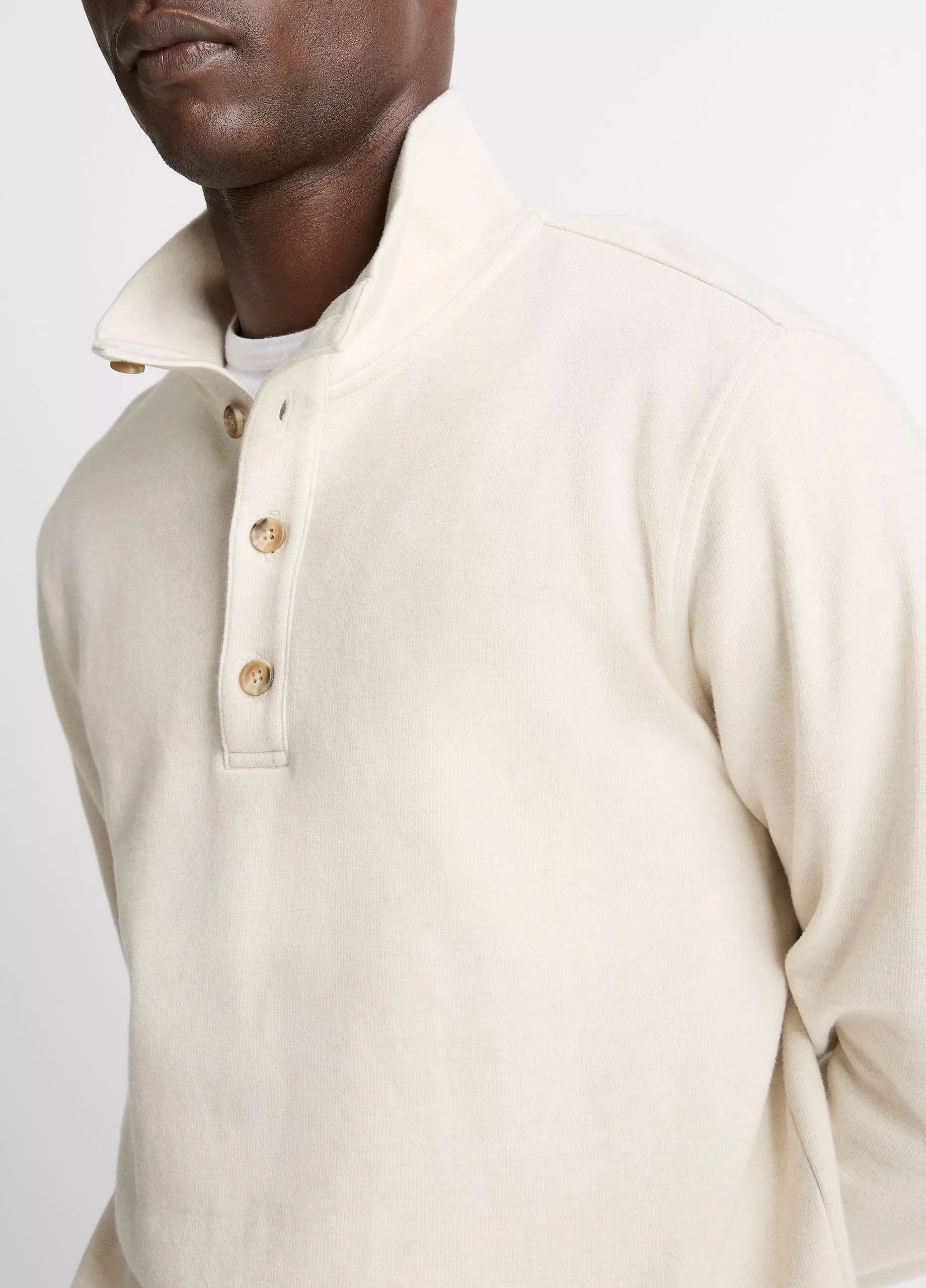 Vince Cotton Button Mock-Neck Pullover - Heather Bone