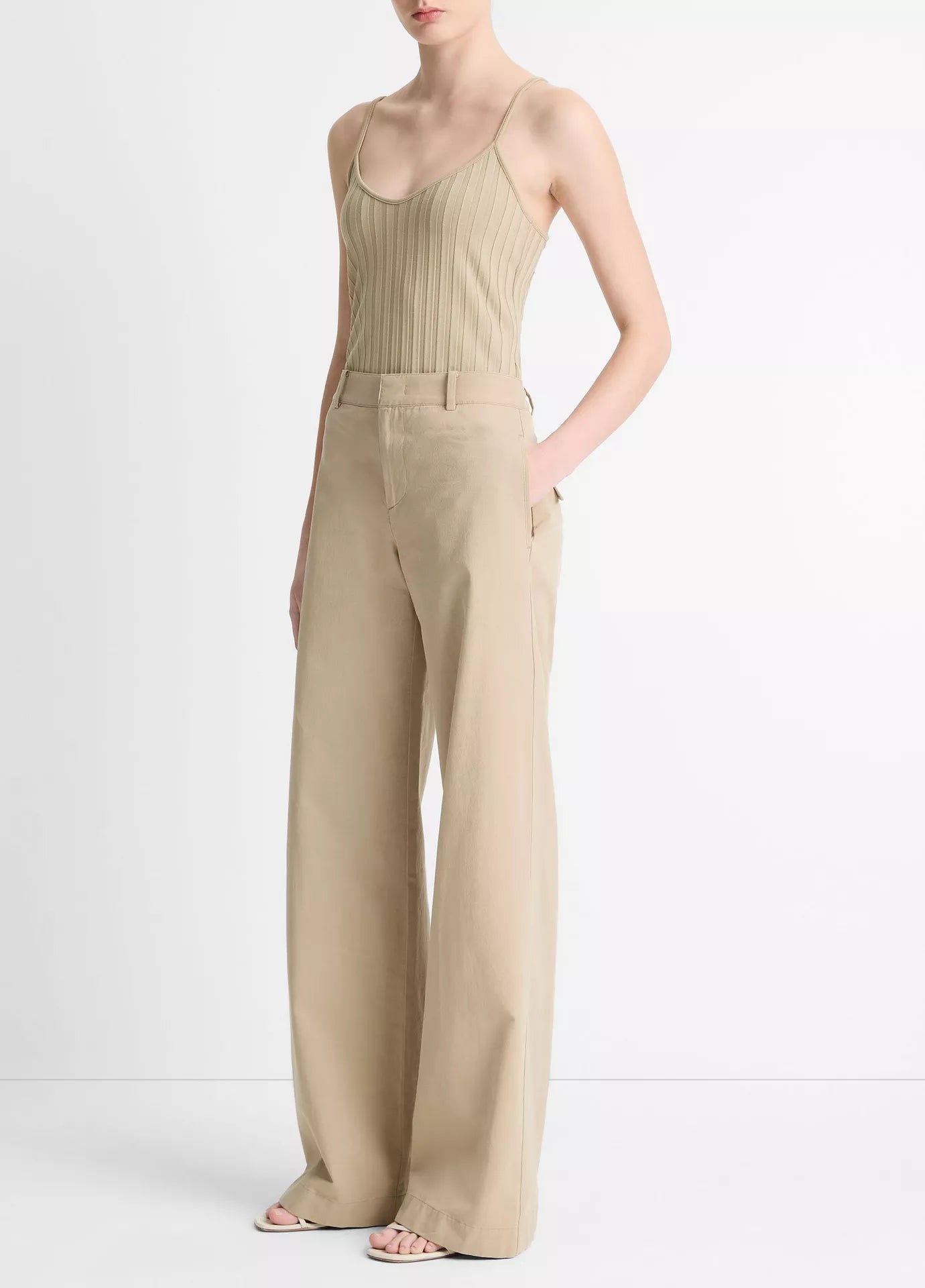 Vince  Cotton Low-Rise Wide-Leg Pant - Mojave