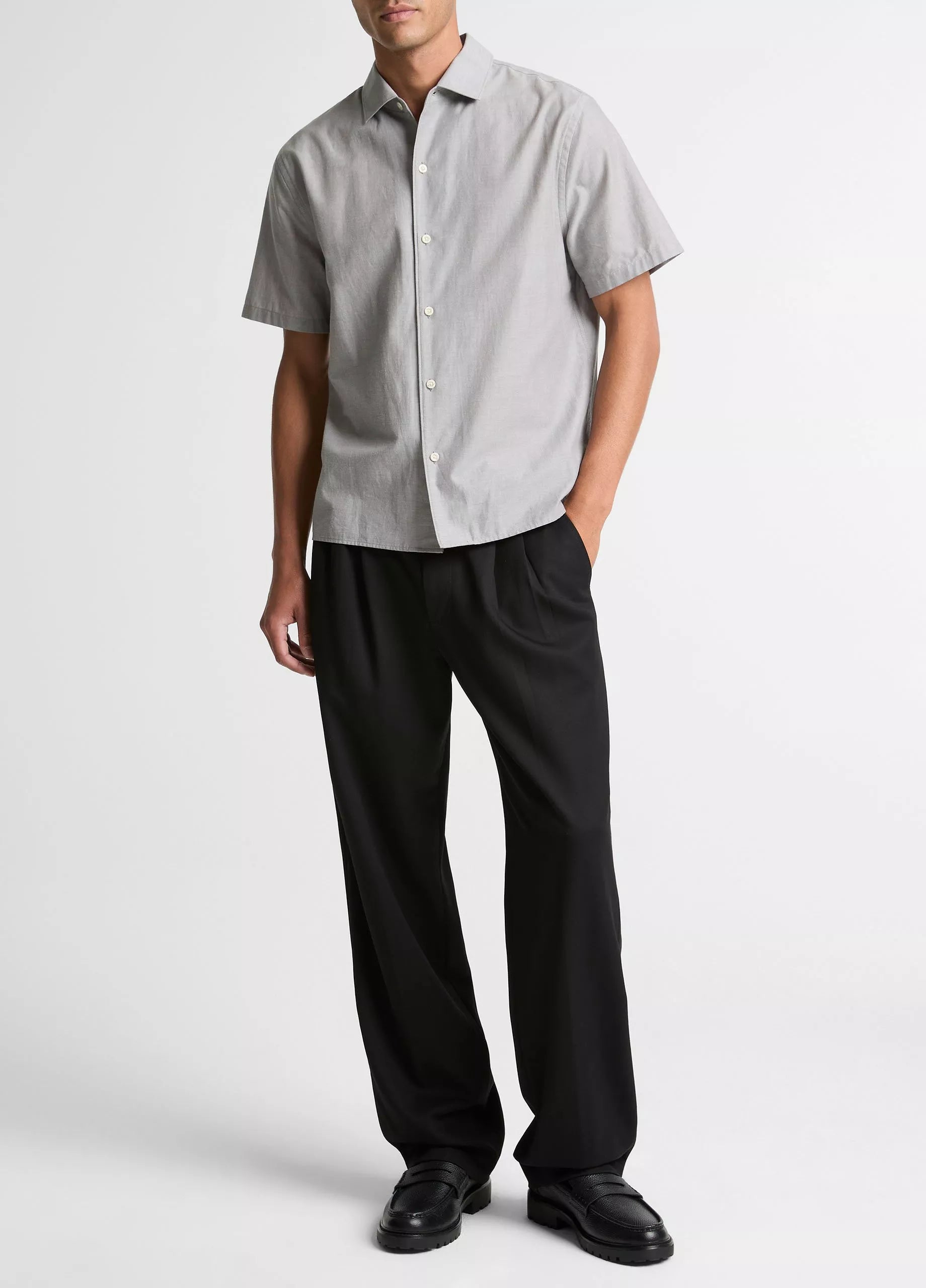 Vince Cotton Short-Sleeve Button-Front Shirt  - Jet