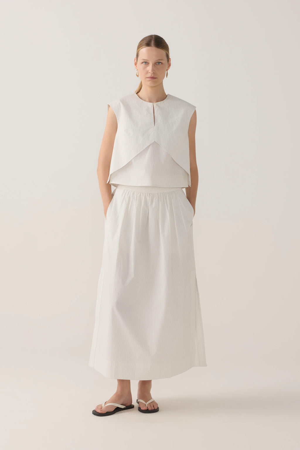 Foemina Dakota Top - White Pinstripe Poplin