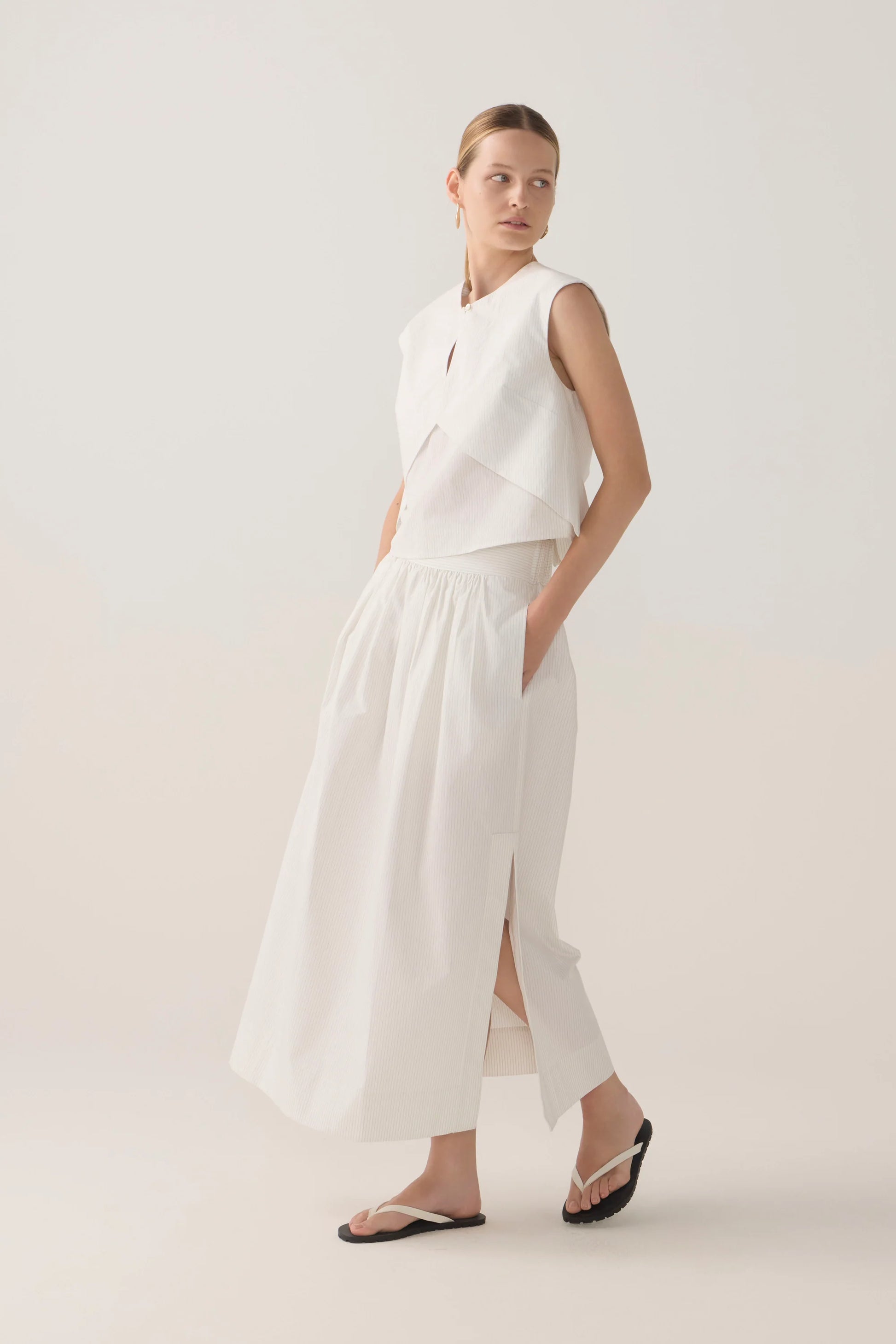 Foemina Bobby Skirt - White Pinstripe Poplin