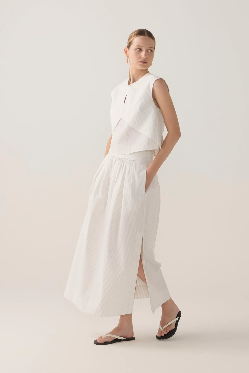 Foemina Dakota Top - White Pinstripe Poplin