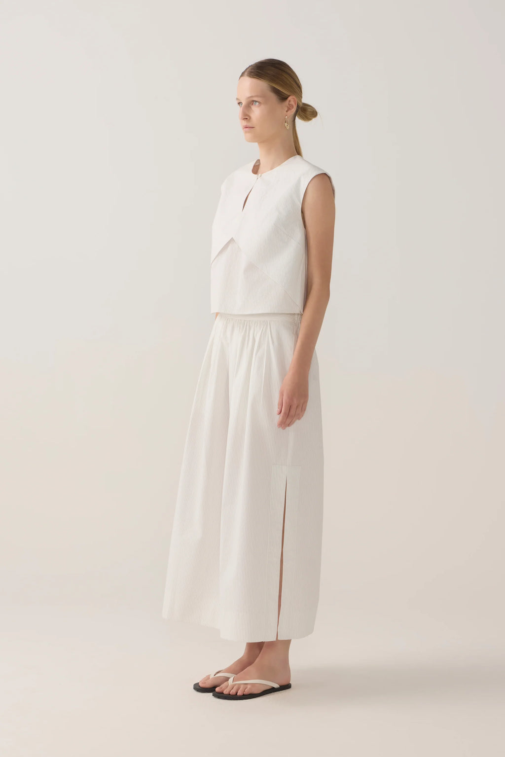 Foemina Bobby Skirt - White Pinstripe Poplin