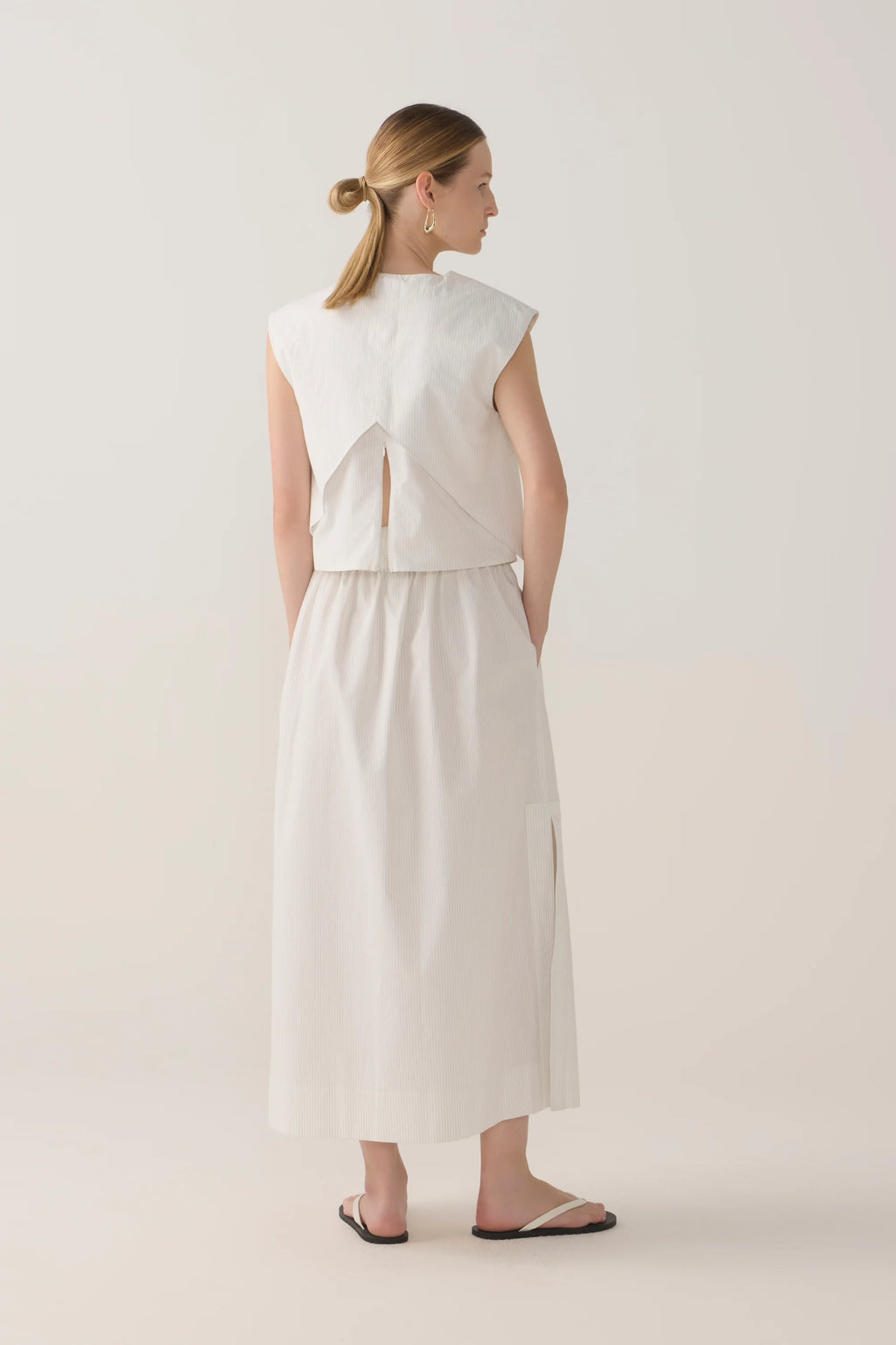Foemina Bobby Skirt - White Pinstripe Poplin