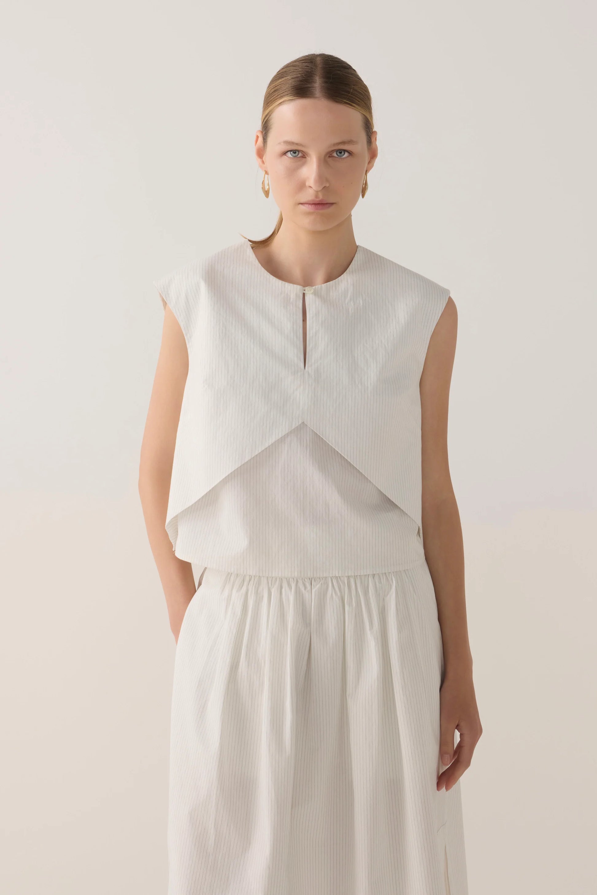 Foemina Bobby Skirt - White Pinstripe Poplin