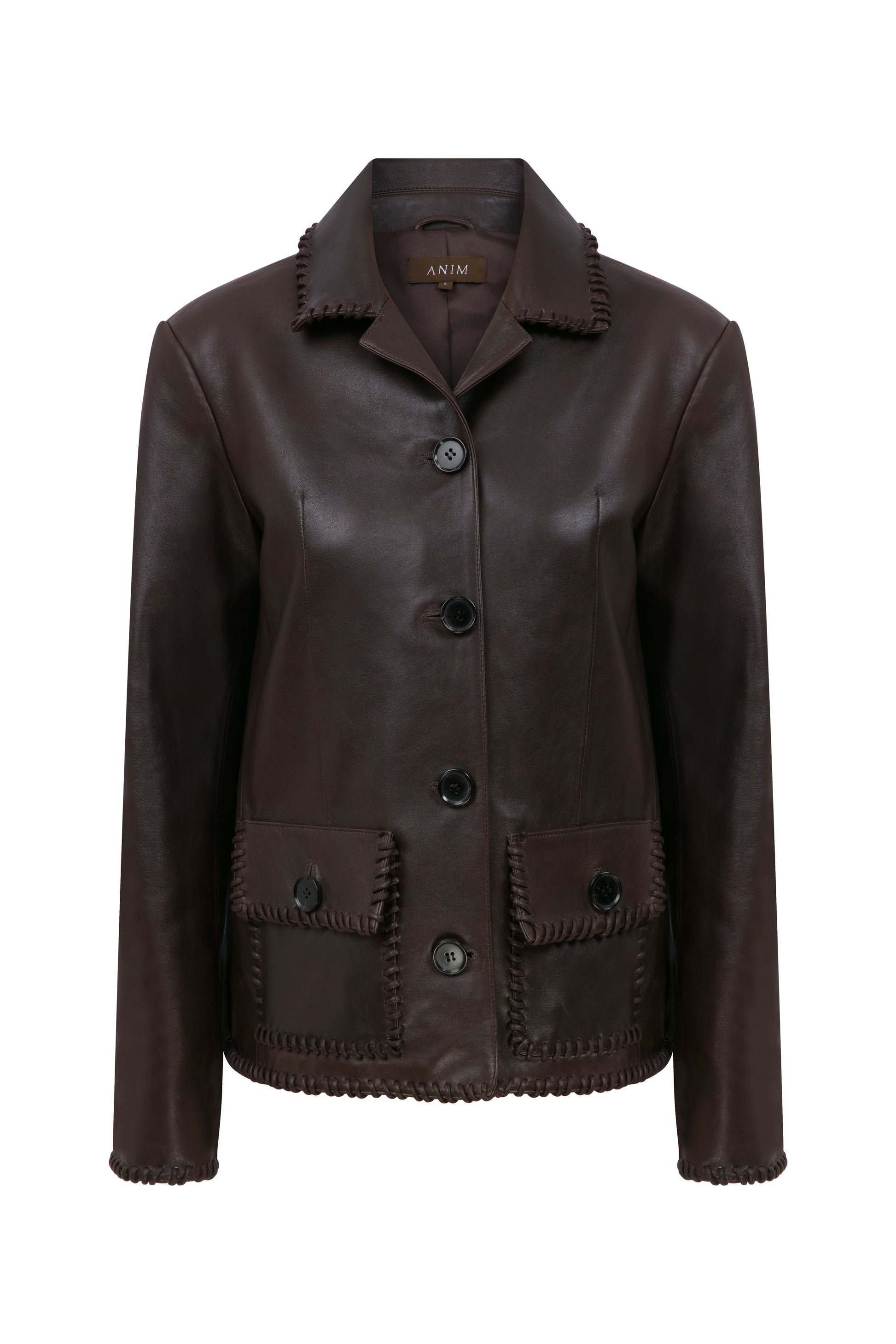 ANIM Devon Collared Leather Jacket - Black