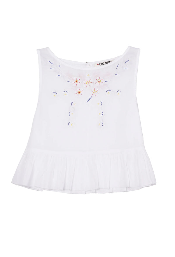 Ciao Lucia Dalim White Floral Embroidered Cotton Voile Top