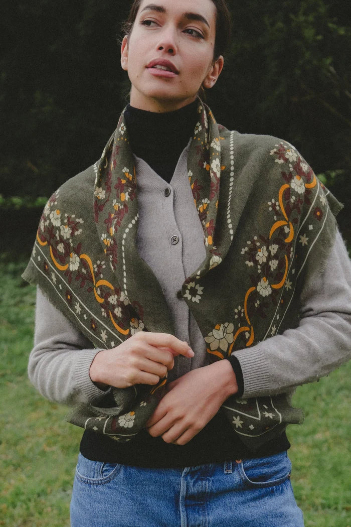 Maison Lecomte Flament Secret Garden Golden Green Scarf