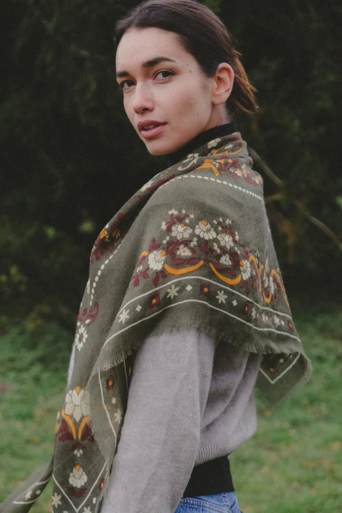 Maison Lecomte Flament Secret Garden Golden Green Scarf