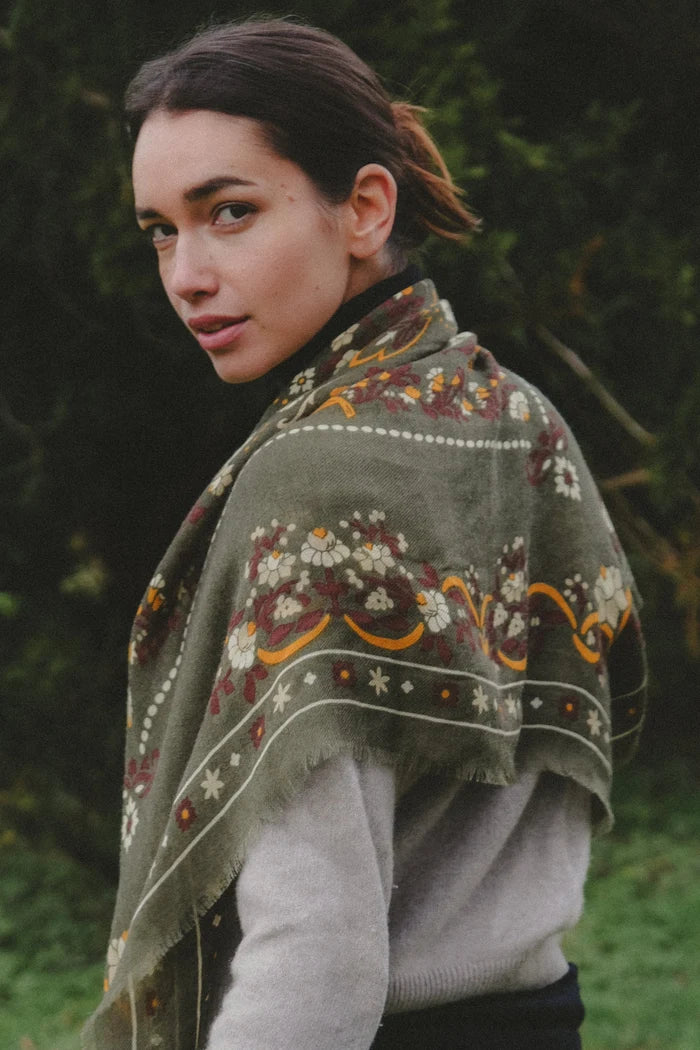 Maison Lecomte Flament Secret Garden Golden Green Scarf