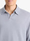 Vince Double-Face Cotton-Blend Long-Sleeve Polo Shirt - Blue Spruce/Light Grey