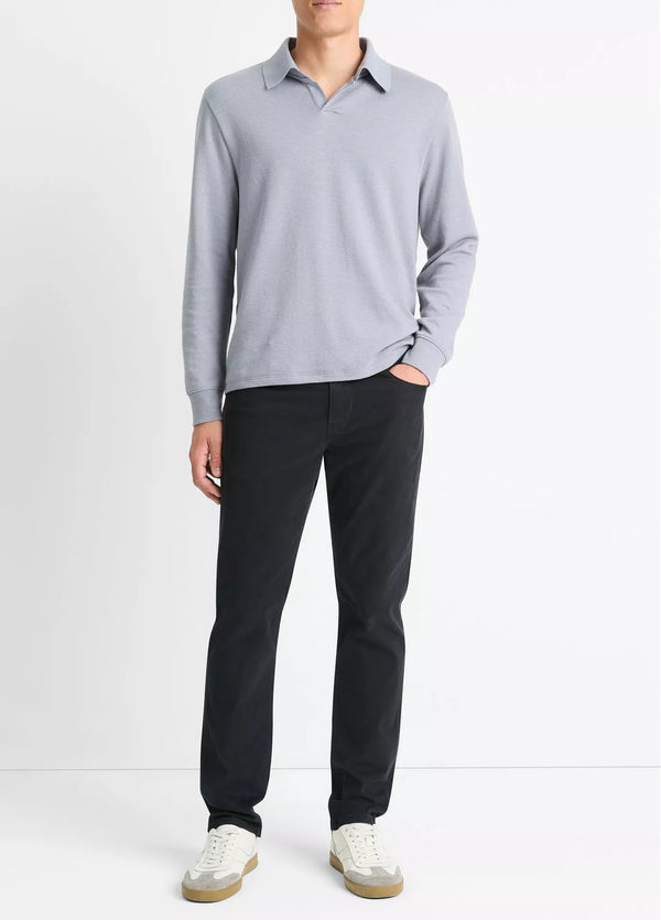 Vince Double-Face Cotton-Blend Long-Sleeve Polo Shirt - Blue Spruce/Light Grey