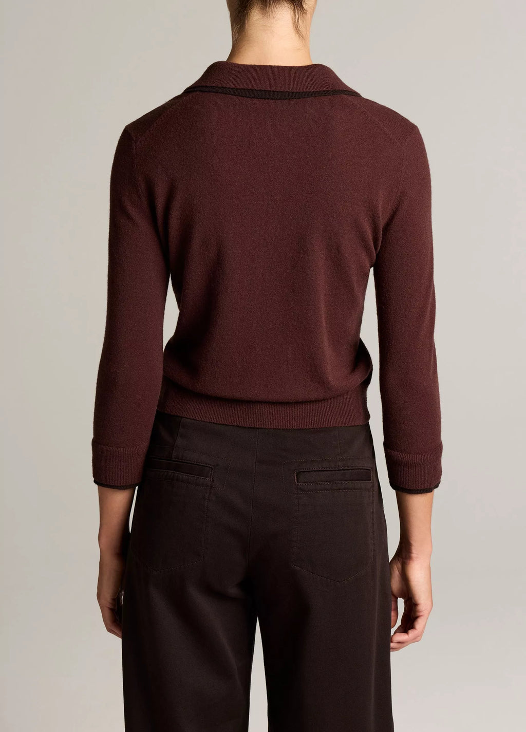 Vince Double-Trim Merino Wool & Cashmere-Blend Polo Sweater - Black Fig/Dark Black Fig