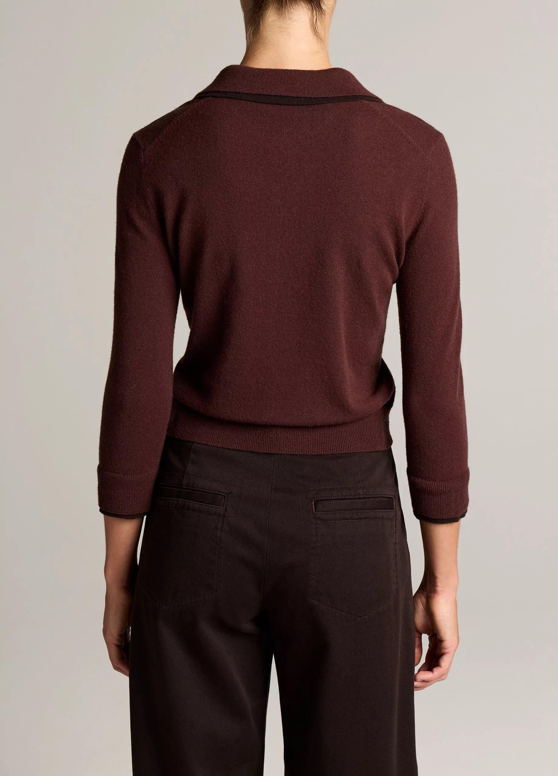 Vince Double-Trim Merino Wool & Cashmere-Blend Polo Sweater - Black Fig/Dark Black Fig