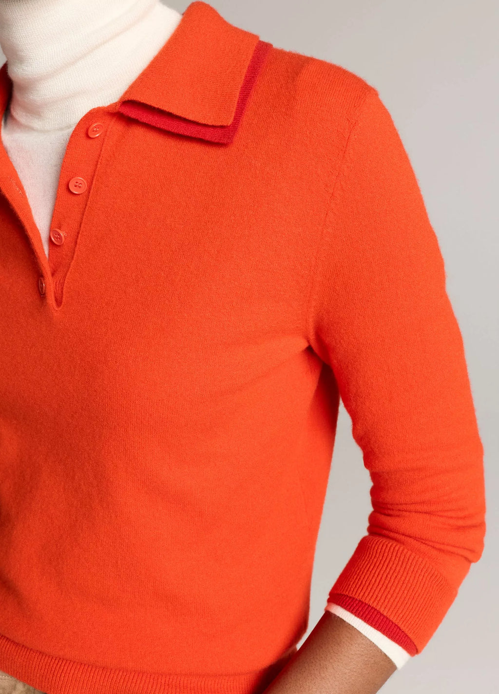 Vince Double-Trim Merino Wool & Cashmere-Blend Polo Sweater - Crimson/Dark Crimson