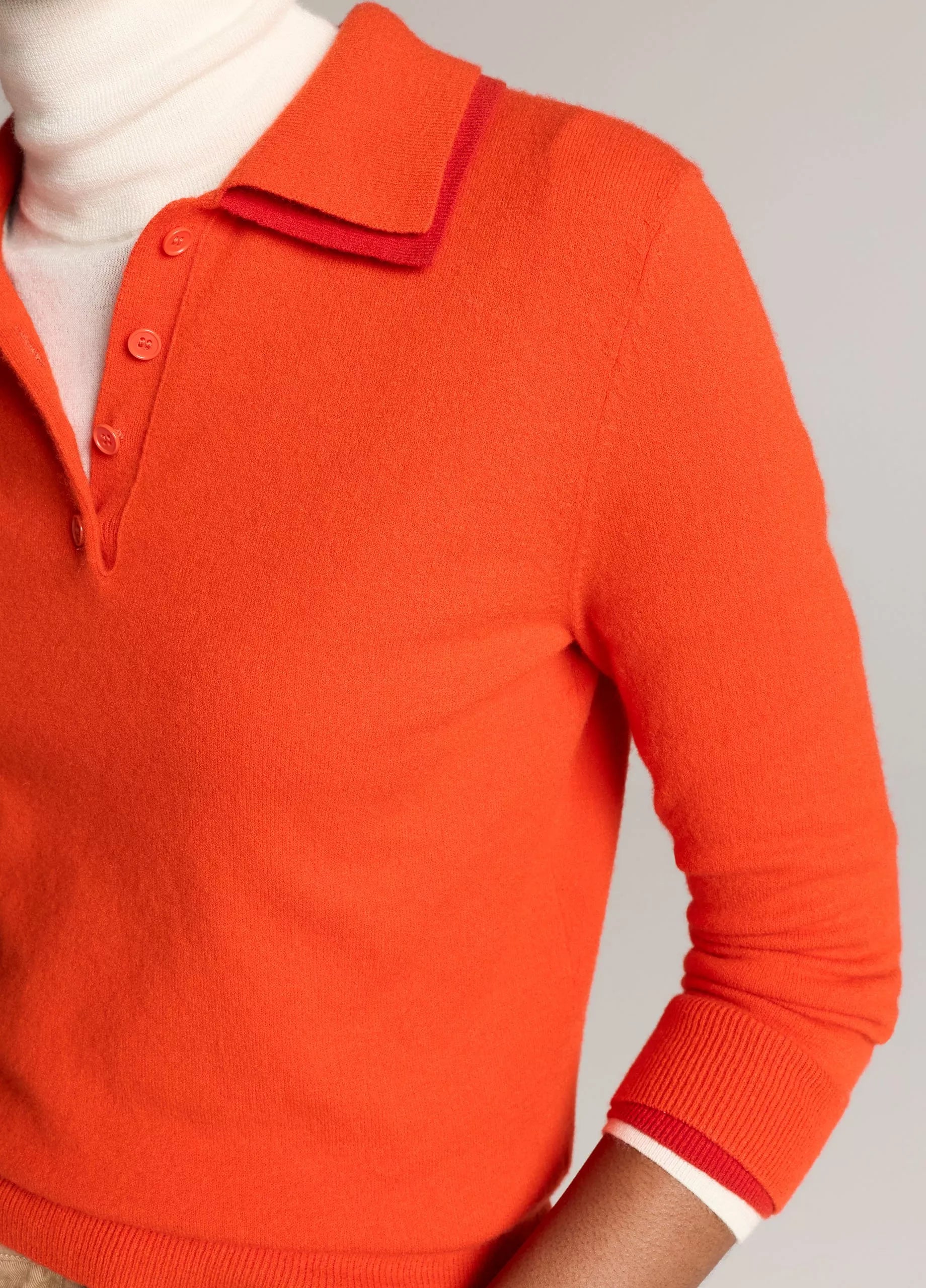 Vince Double-Trim Merino Wool & Cashmere-Blend Polo Sweater - Crimson/Dark Crimson