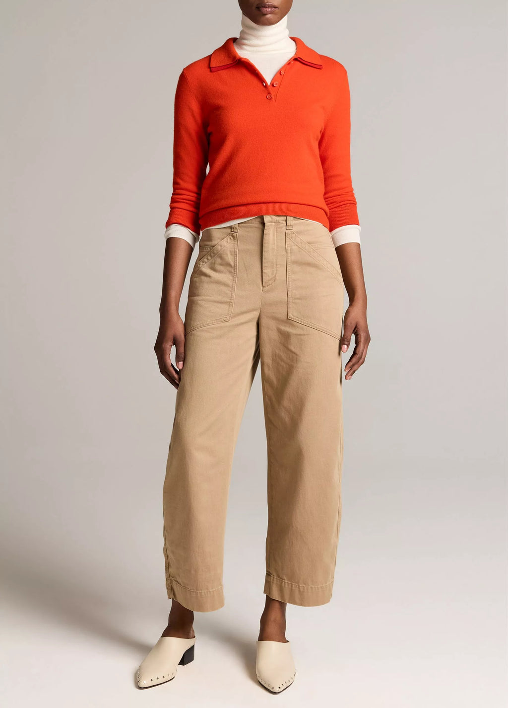 Vince Double-Trim Merino Wool & Cashmere-Blend Polo Sweater - Crimson/Dark Crimson