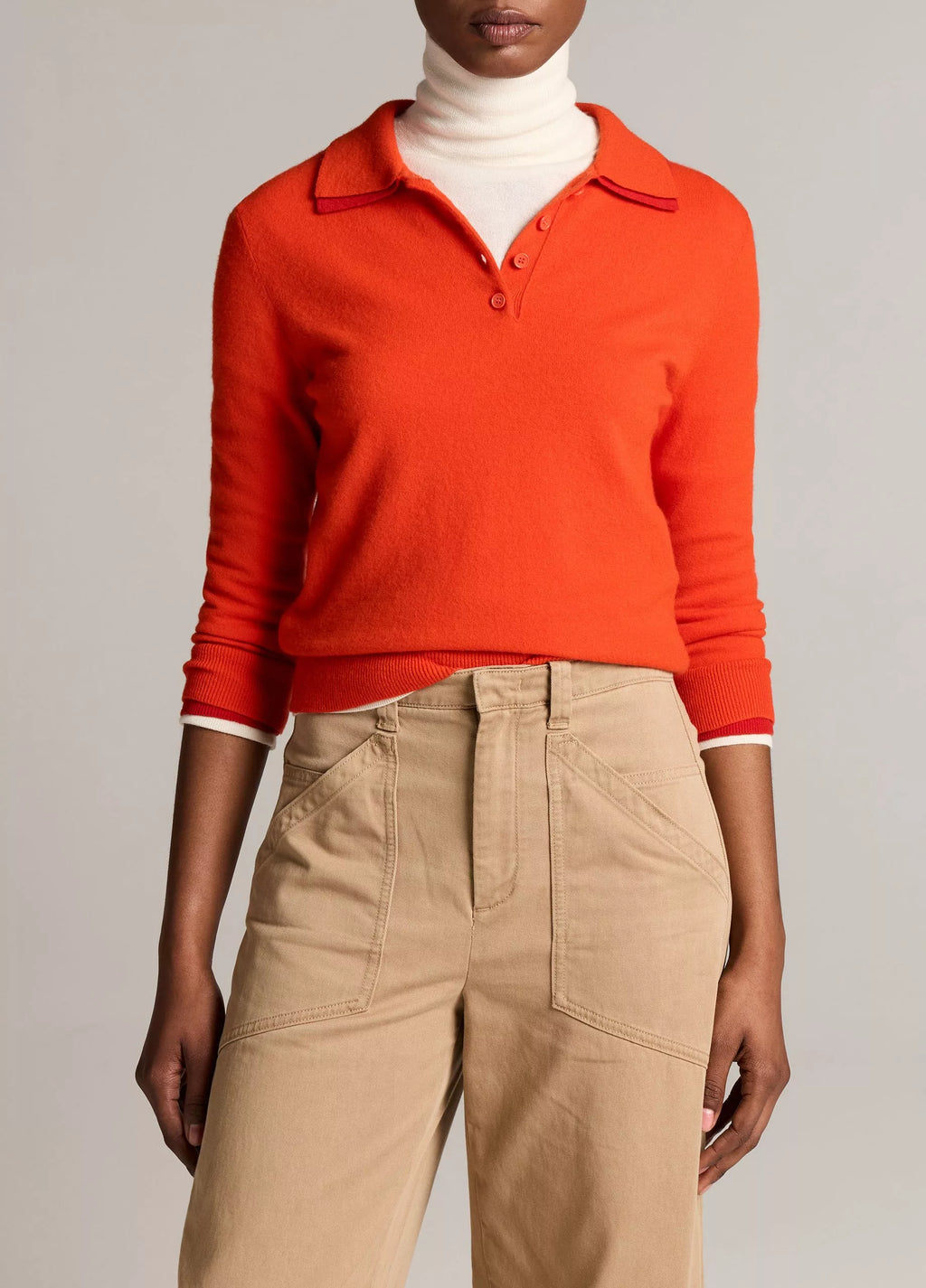 Vince Double-Trim Merino Wool & Cashmere-Blend Polo Sweater - Crimson/Dark Crimson