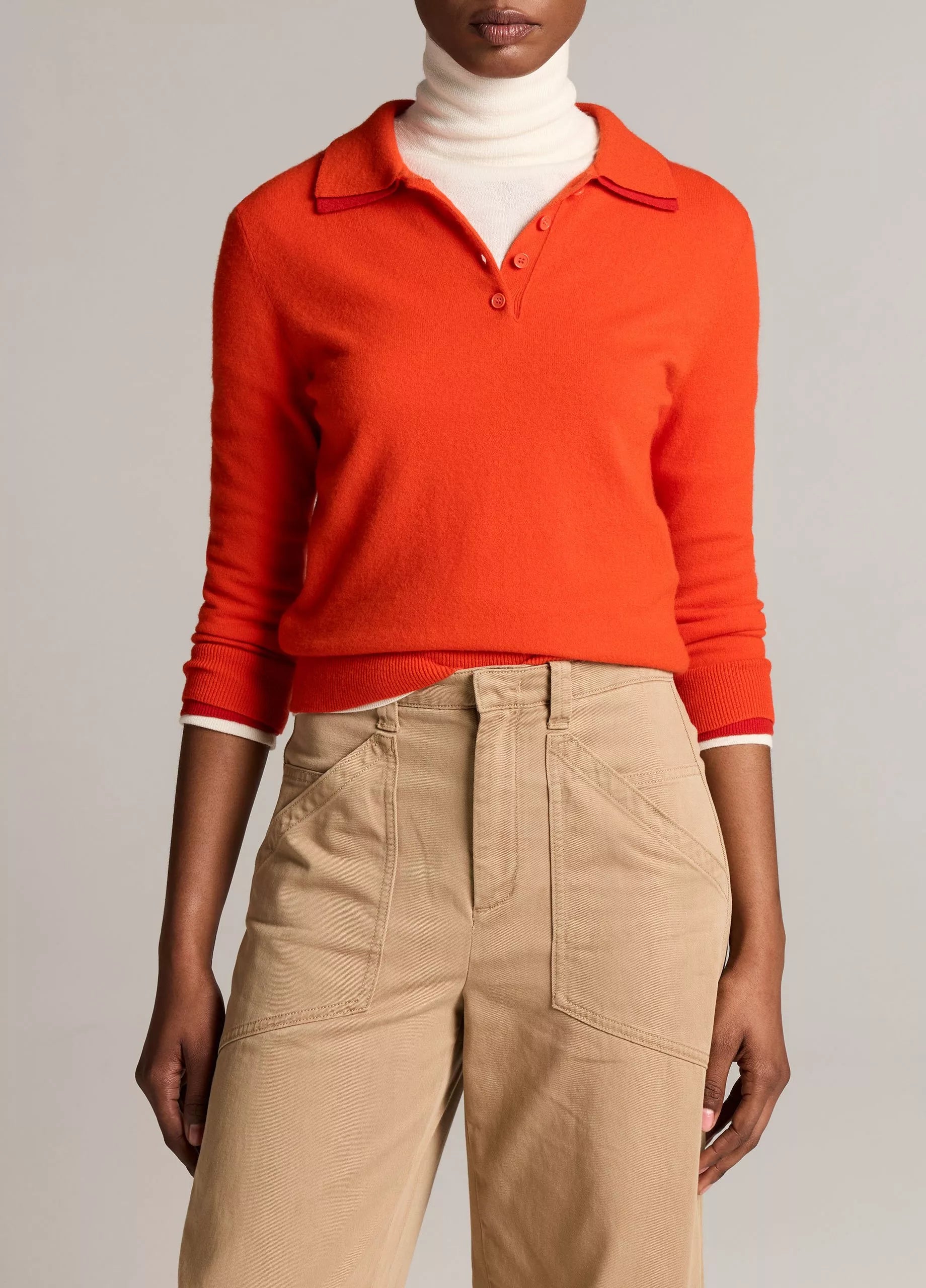 Vince Double-Trim Merino Wool & Cashmere-Blend Polo Sweater - Crimson/Dark Crimson